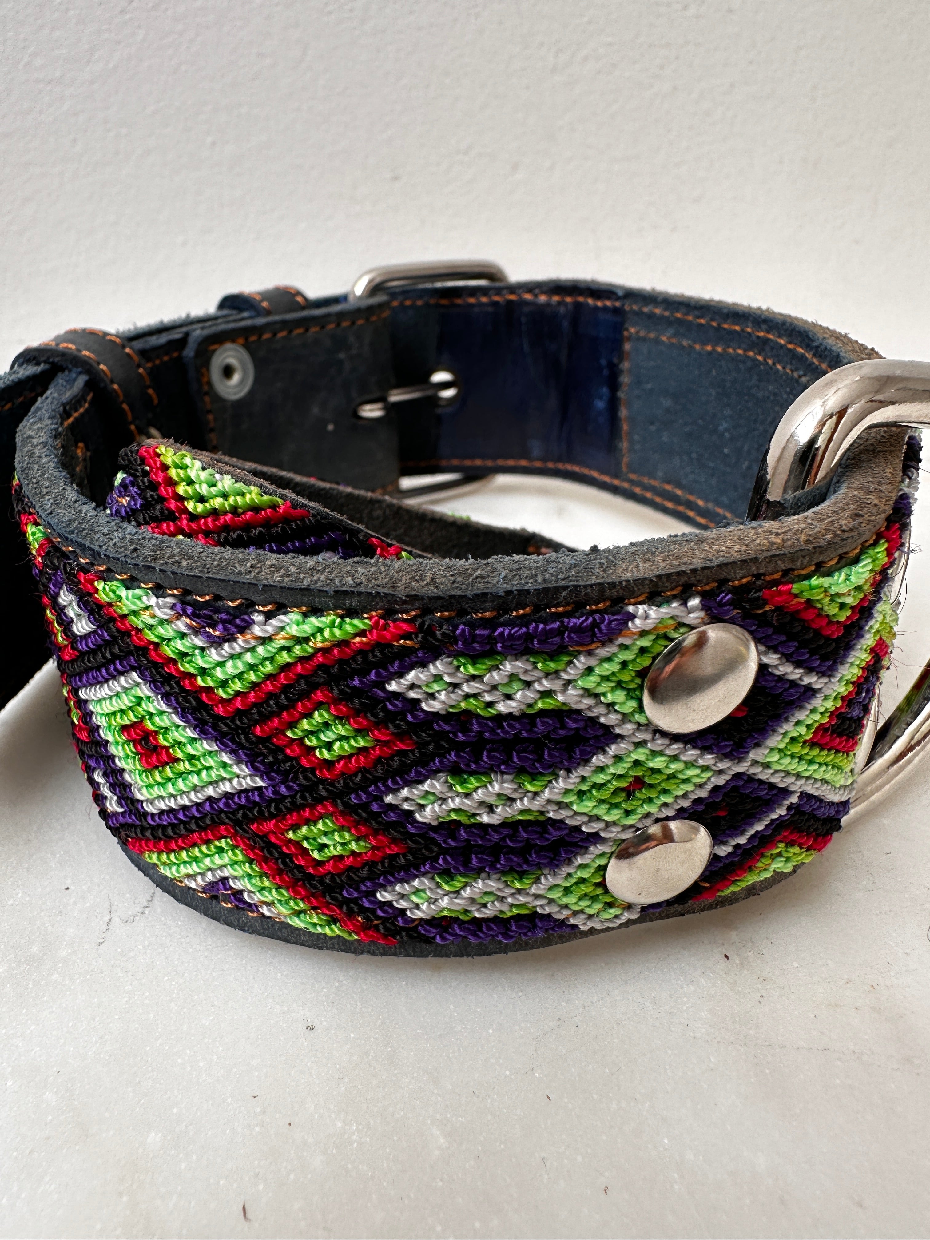 Future Nomads Homewares One Size Huichol Leather Wide Dog Collar M1