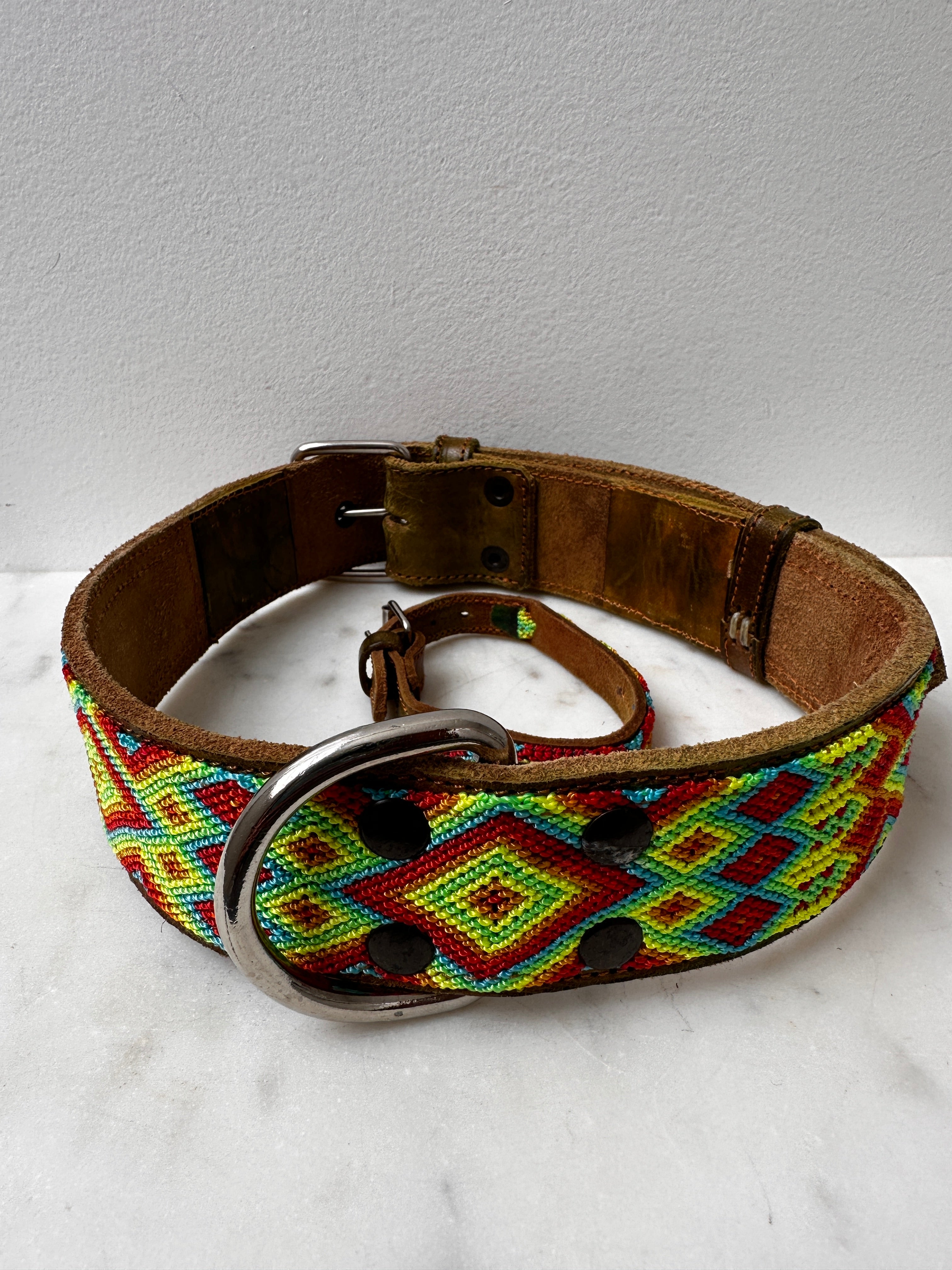 Huichol Leather Wide Dog Collar XL2 | Homewares