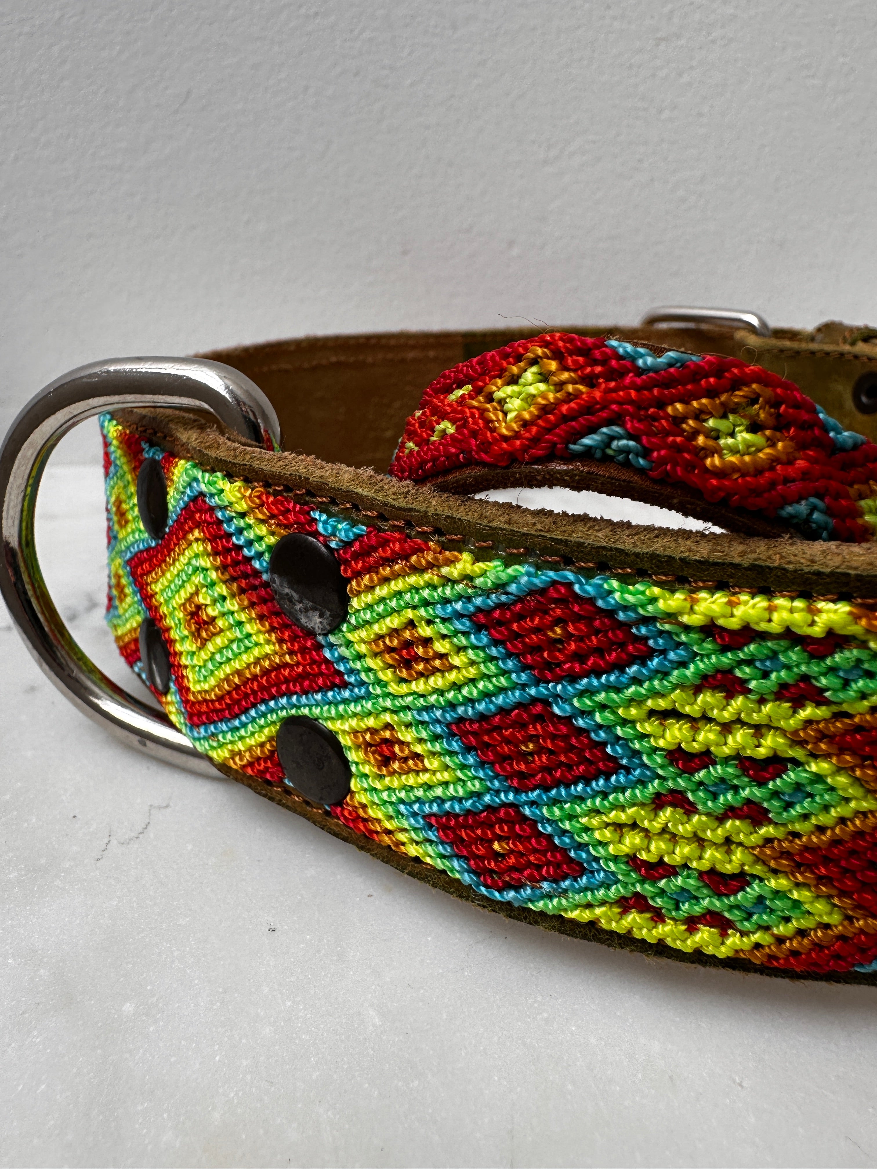 Huichol Leather Wide Dog Collar XL2 | Homewares