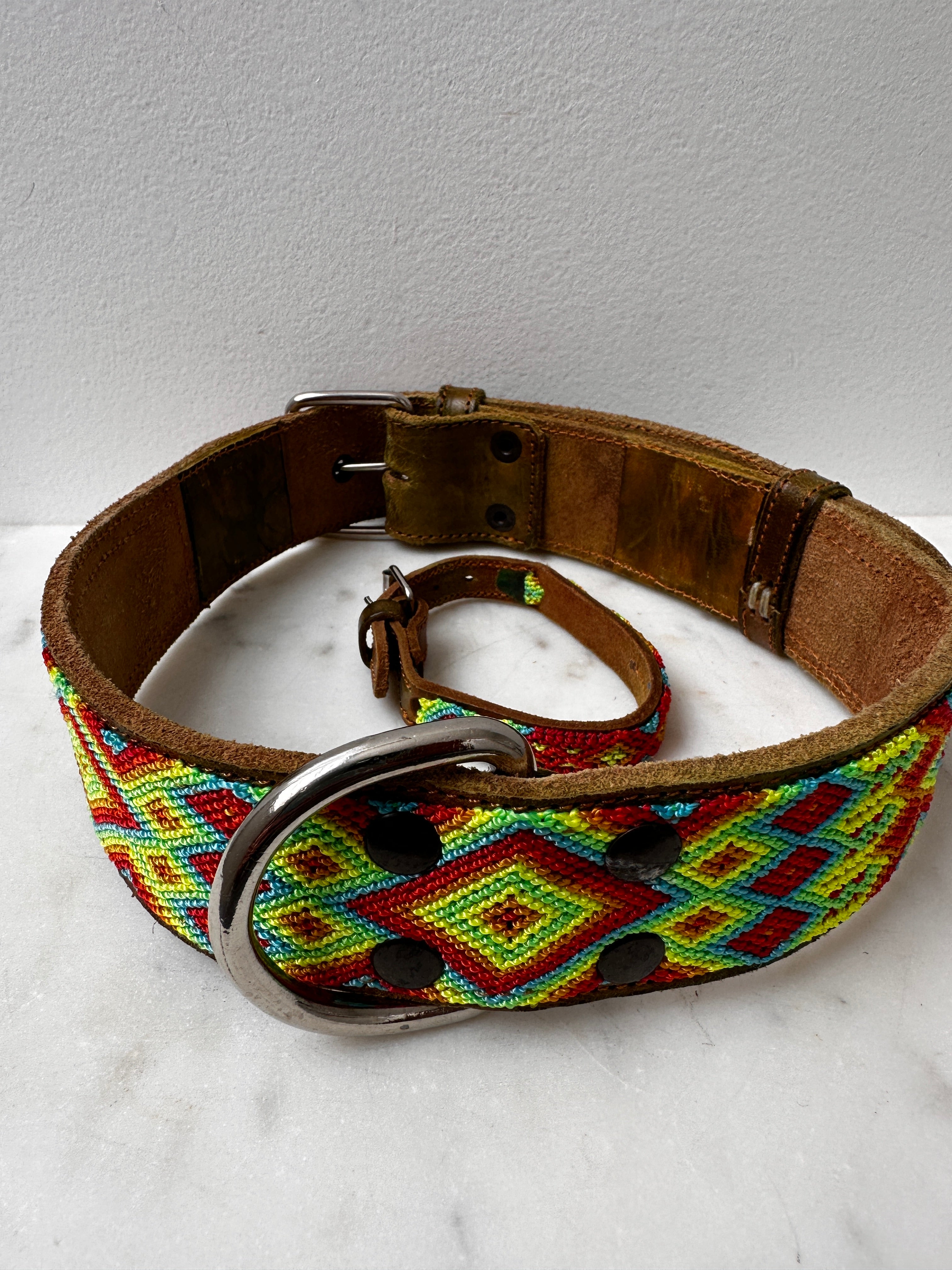 Huichol Leather Wide Dog Collar XL2 | Homewares