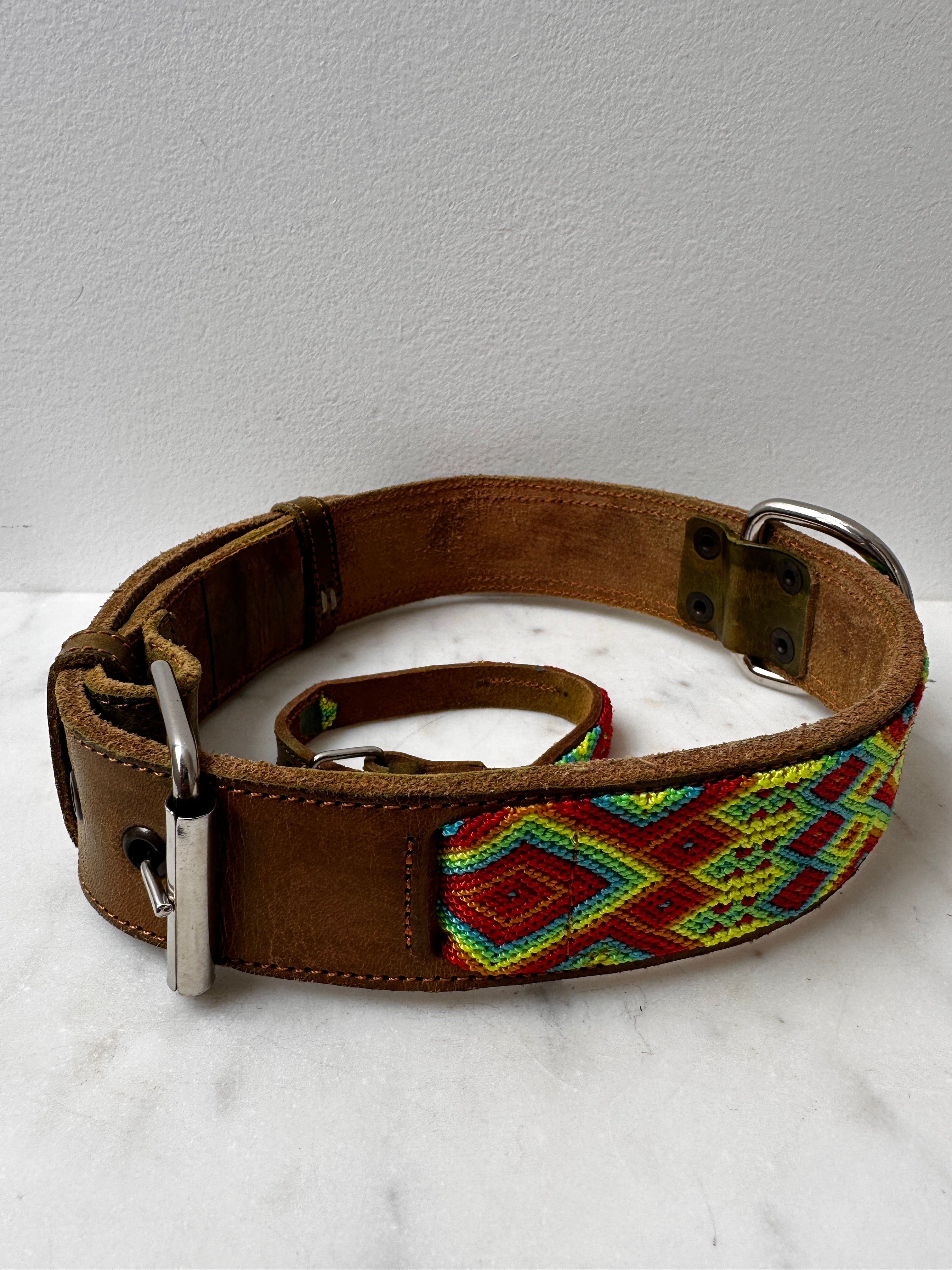Huichol Leather Wide Dog Collar XL2 | Homewares