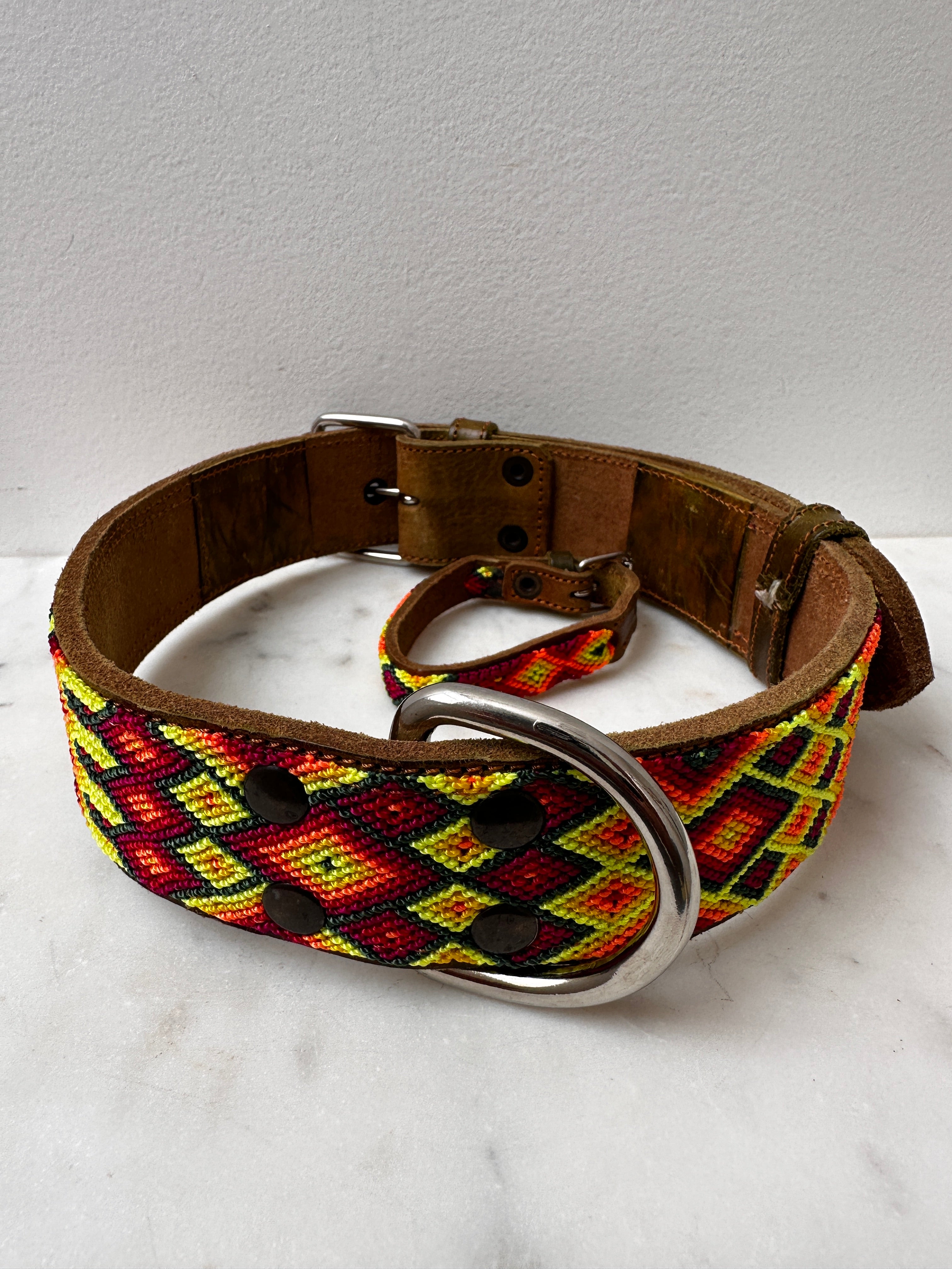 Future Nomads Homewares One Size Huichol Leather Wide Dog Collar XL3