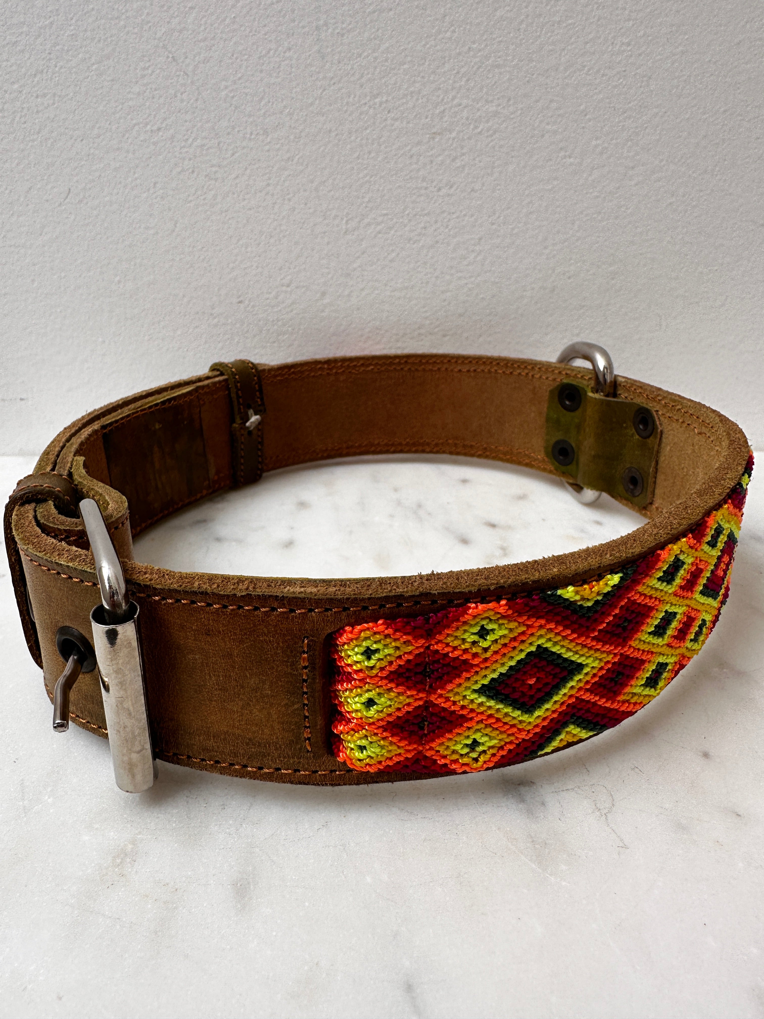 Future Nomads Homewares One Size Huichol Leather Wide Dog Collar XL3