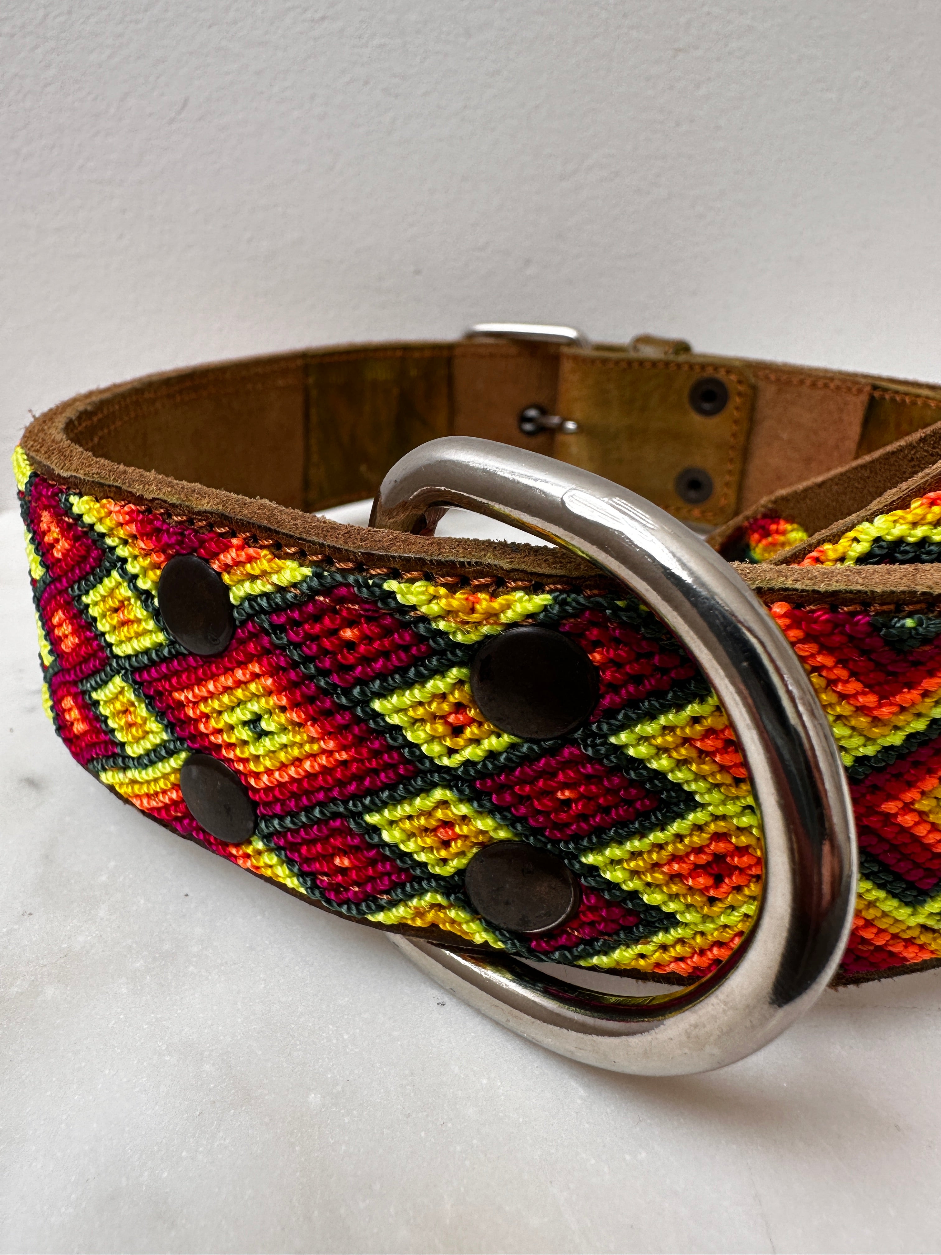Future Nomads Homewares One Size Huichol Leather Wide Dog Collar XL3