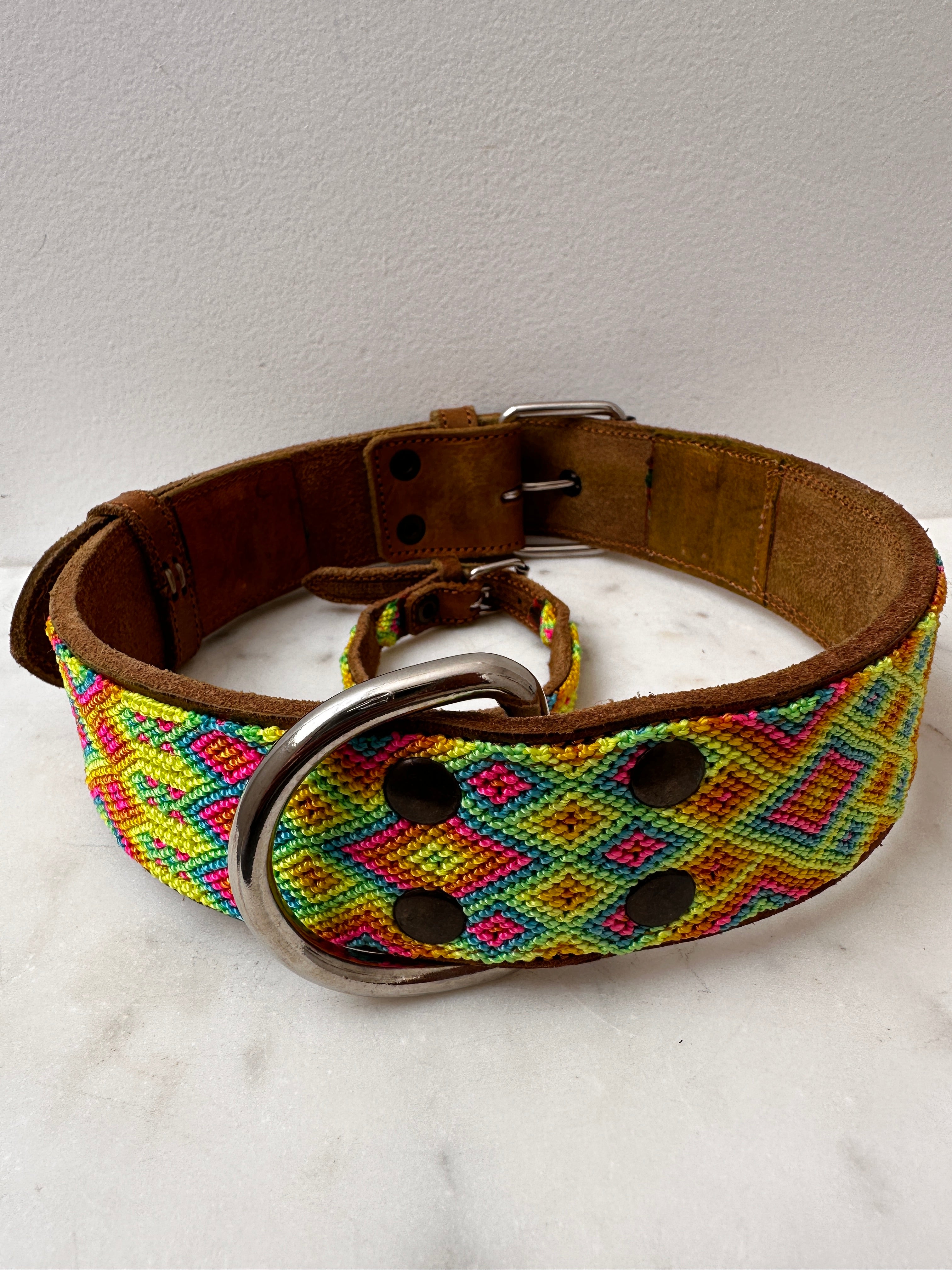 Future Nomads Homewares One Size Huichol Leather Wide Dog Collar XL5