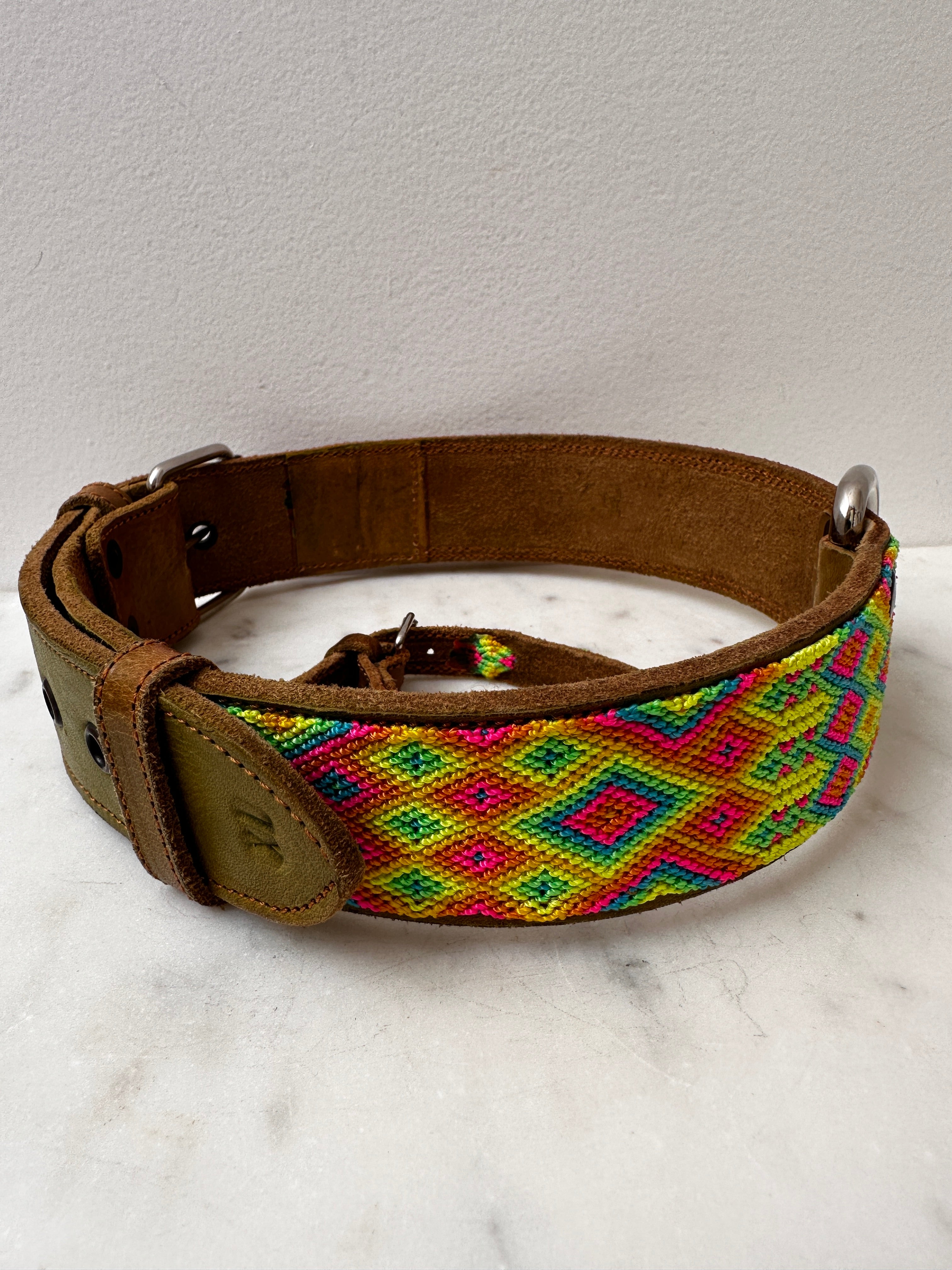 Future Nomads Homewares One Size Huichol Leather Wide Dog Collar XL5