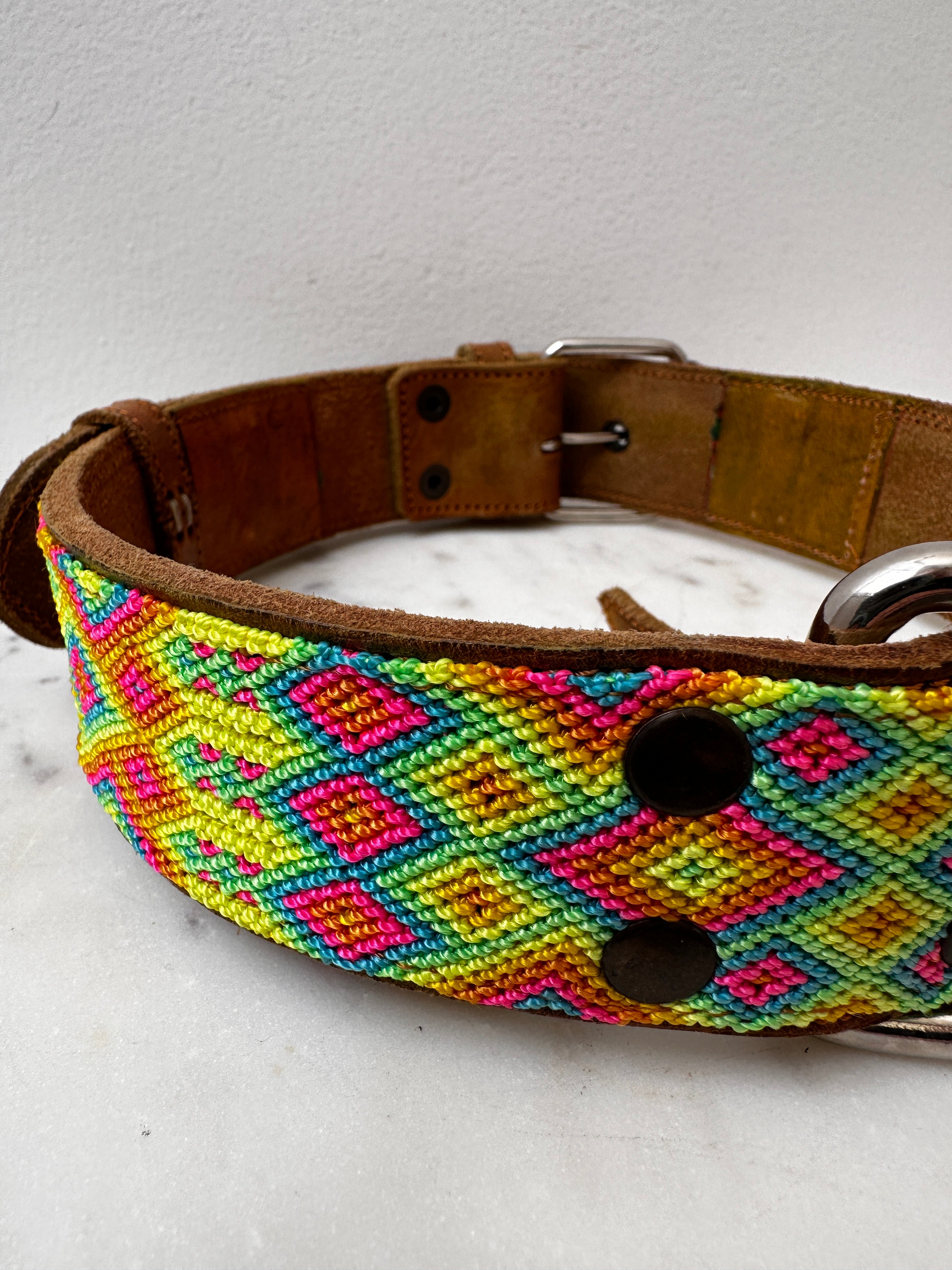 Future Nomads Homewares One Size Huichol Leather Wide Dog Collar XL5
