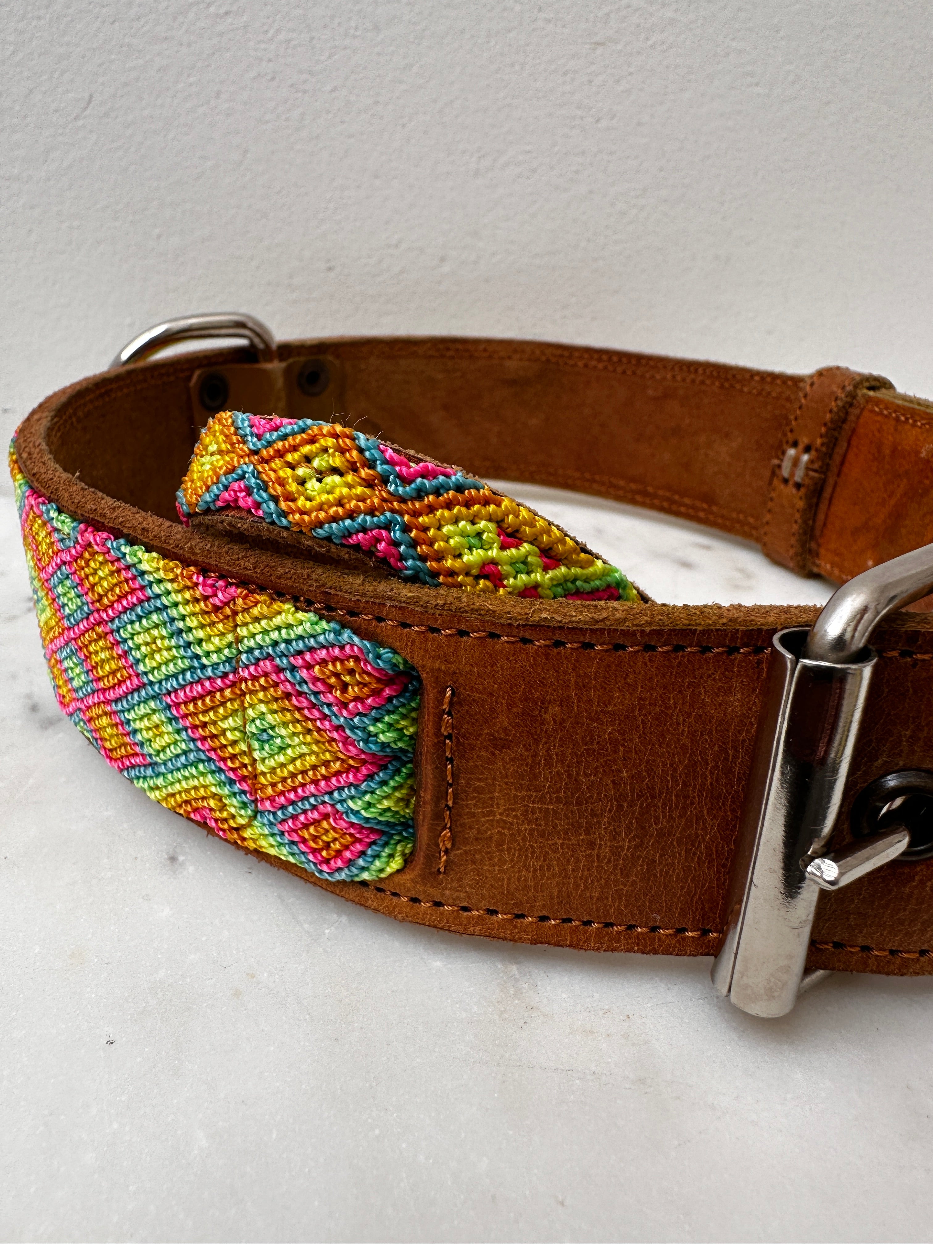 Future Nomads Homewares One Size Huichol Leather Wide Dog Collar XL5