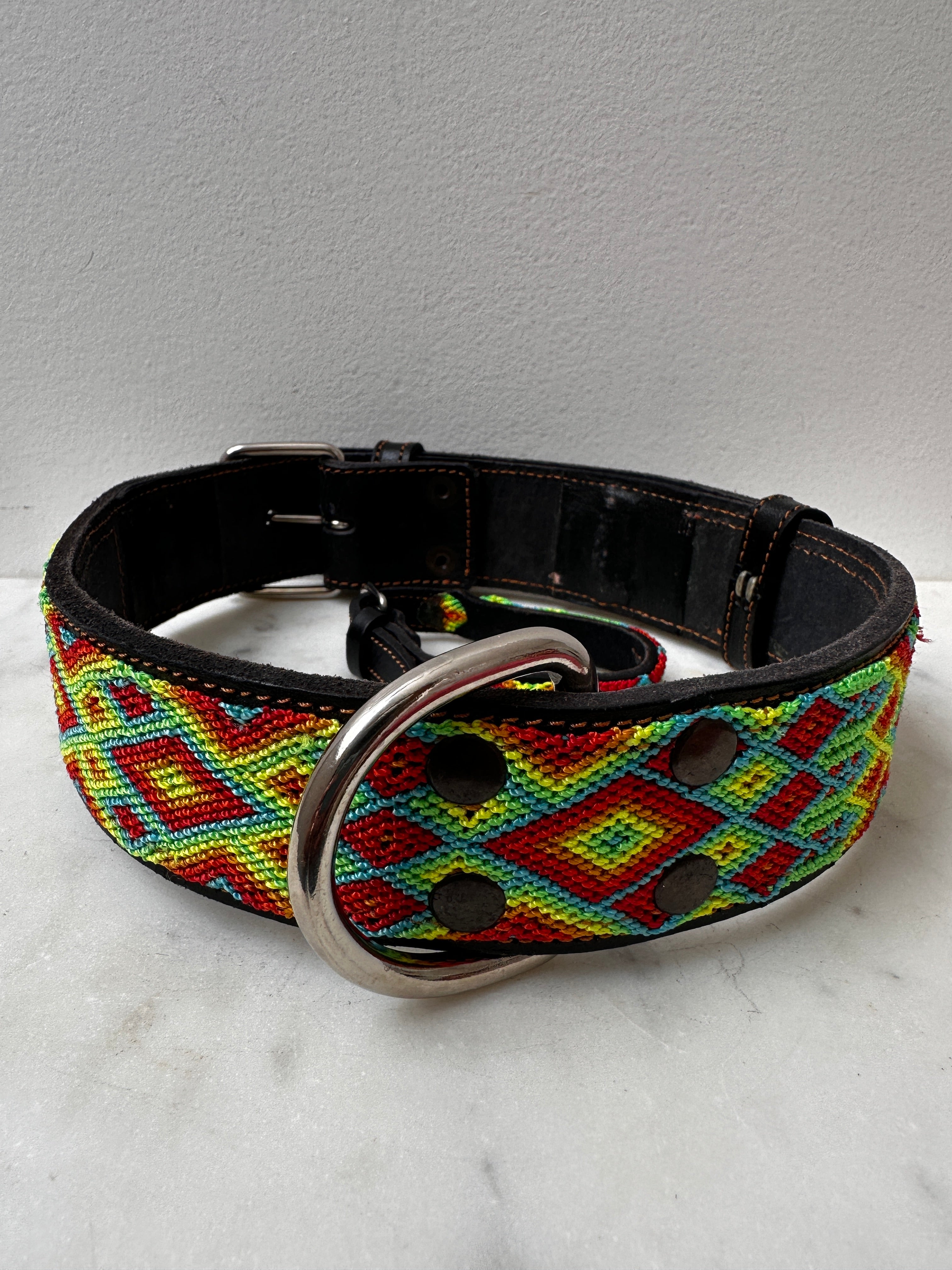 Huichol Leather Wide Dog Collar XL6 | Homewares