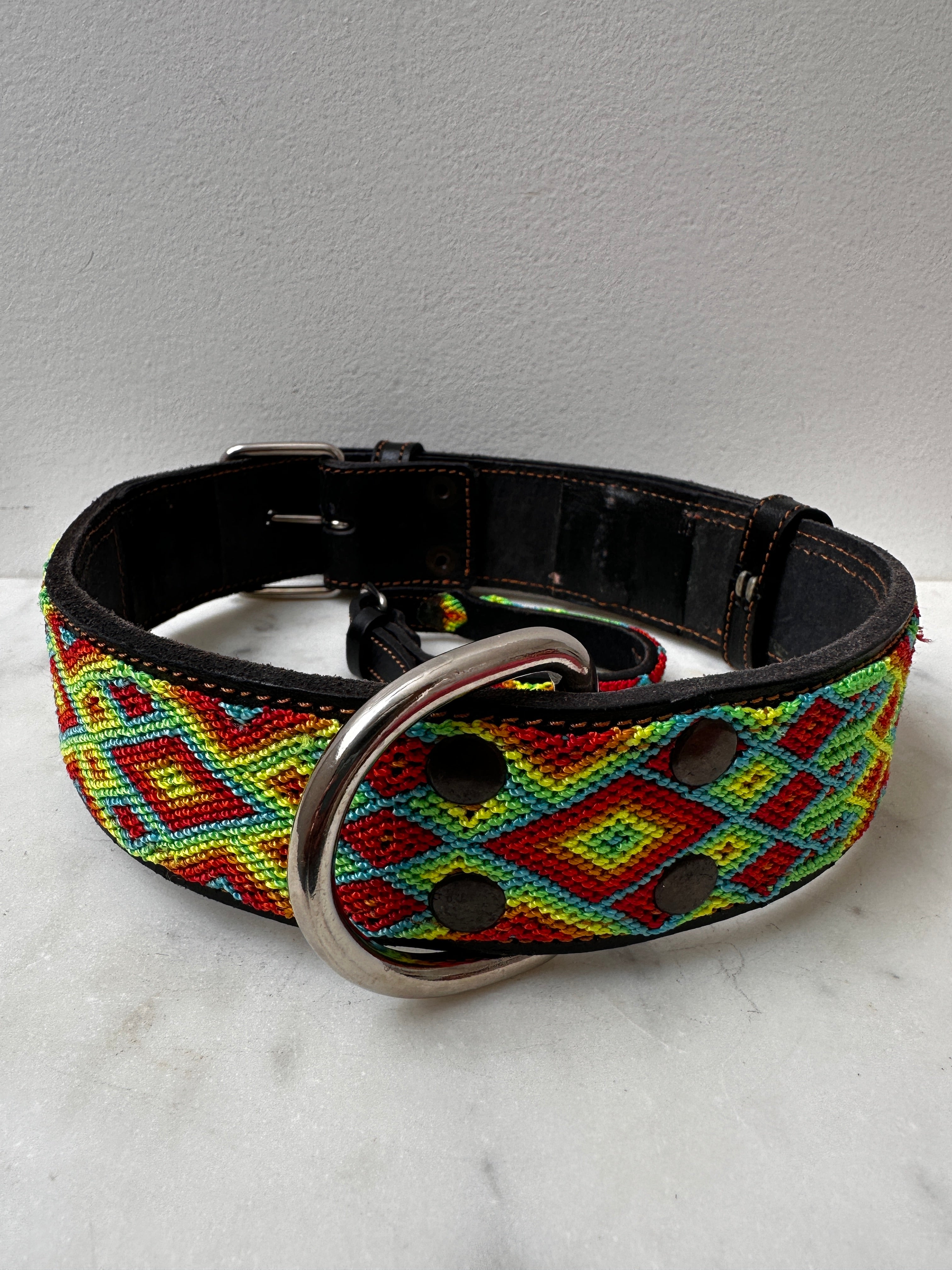 Future Nomads Homewares One Size Huichol Leather Wide Dog Collar XL6