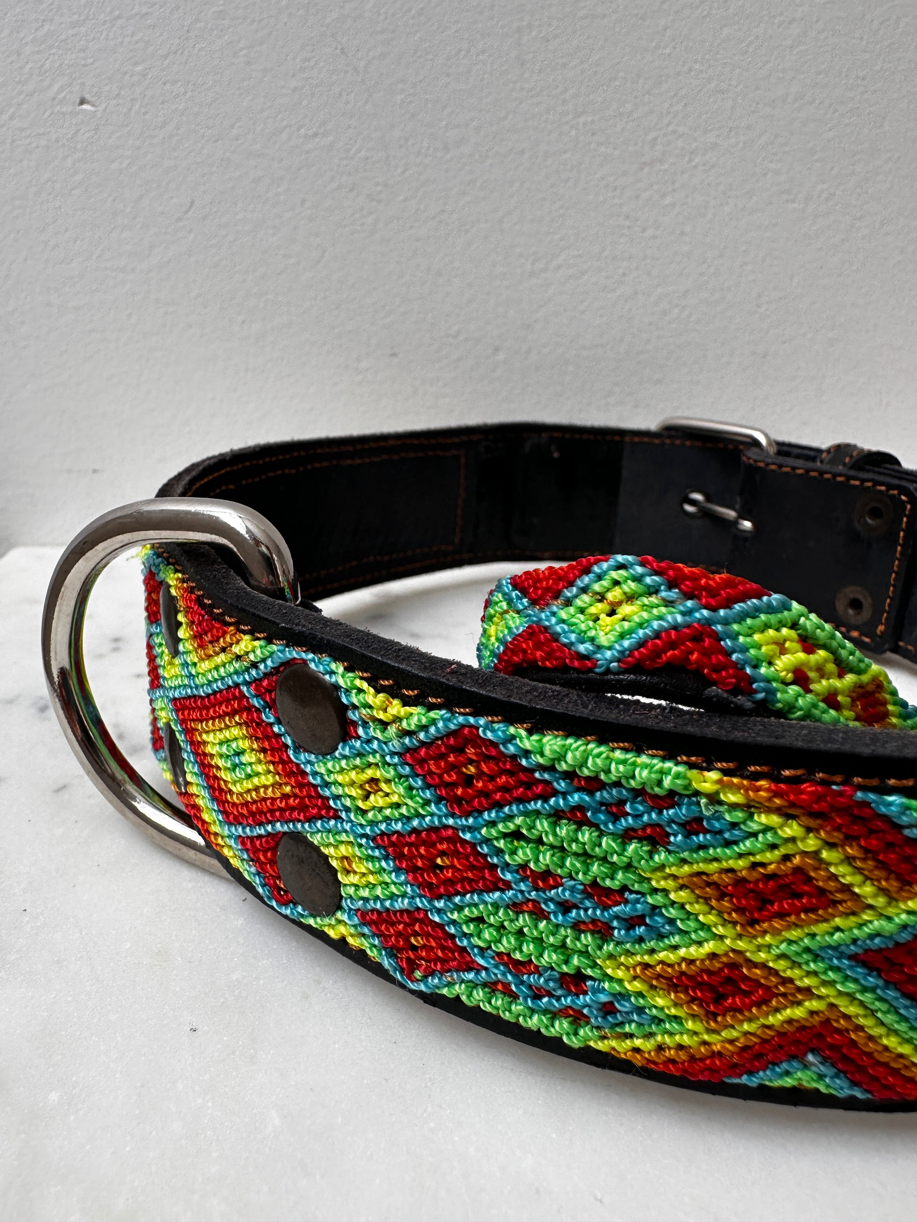 Huichol Leather Wide Dog Collar XL6 | Homewares