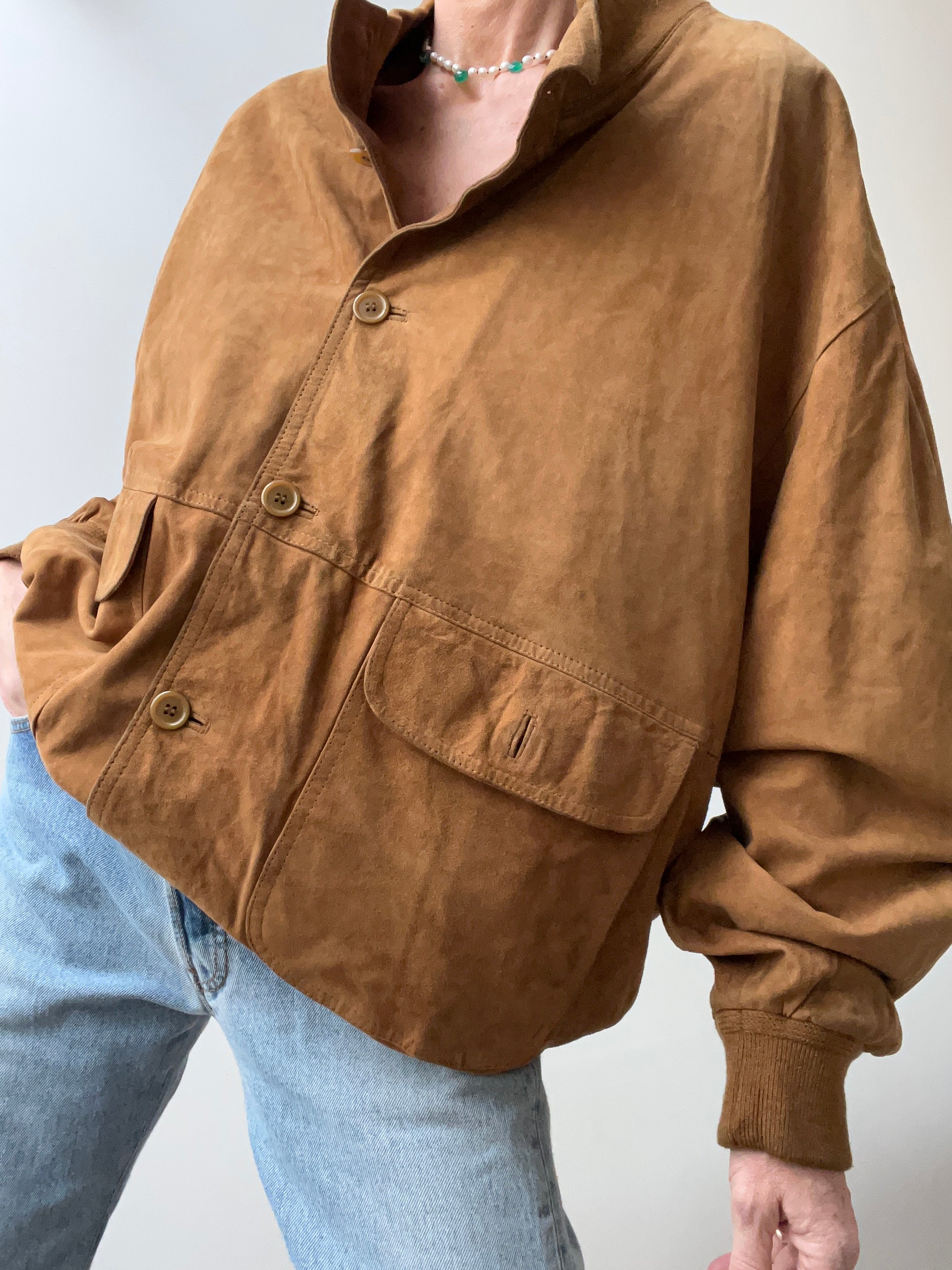 Future Nomads Jackets Large Classic Suede Bomber Jacket Tan 2