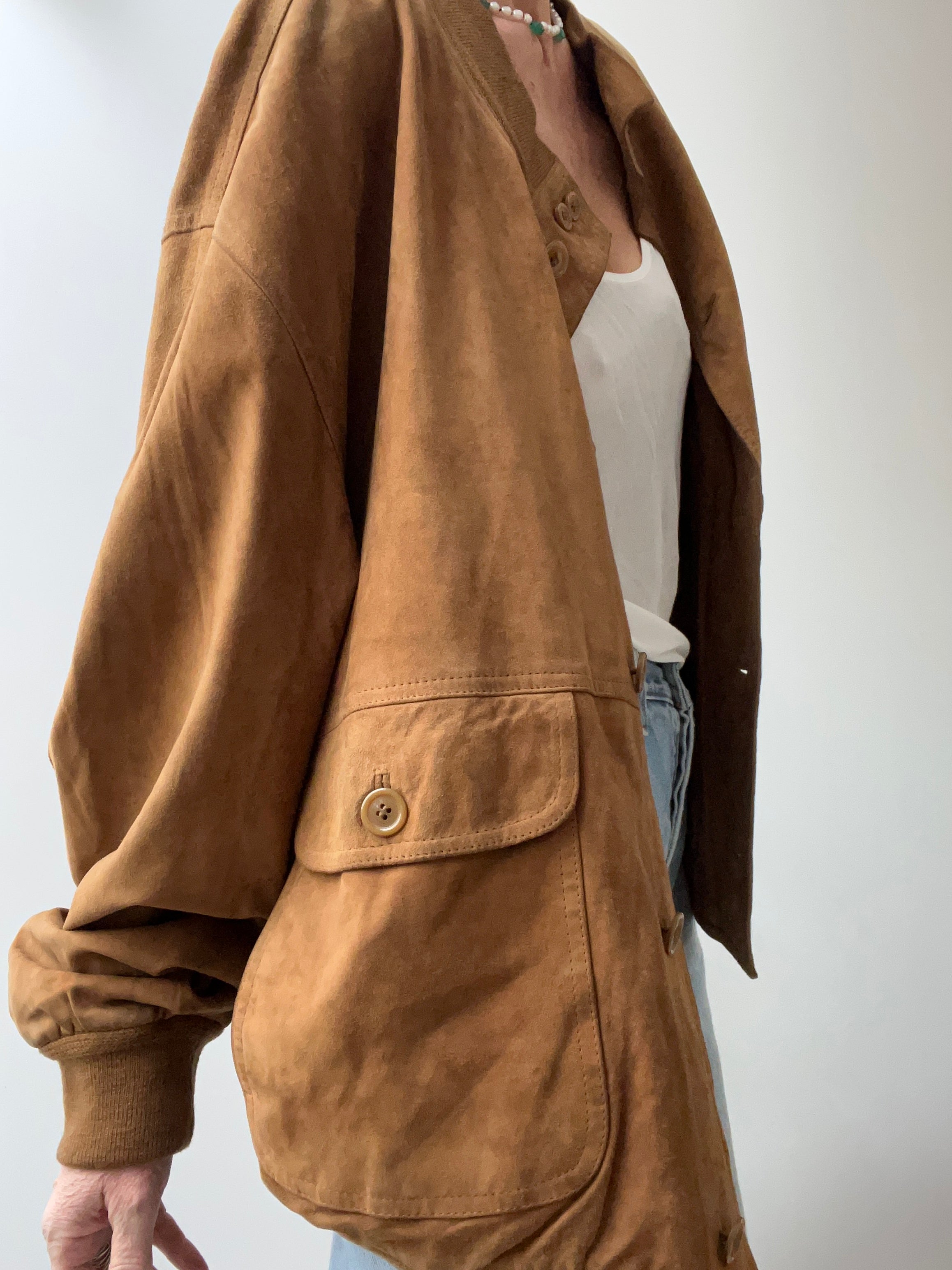 Future Nomads Jackets Large Classic Suede Bomber Jacket Tan 2