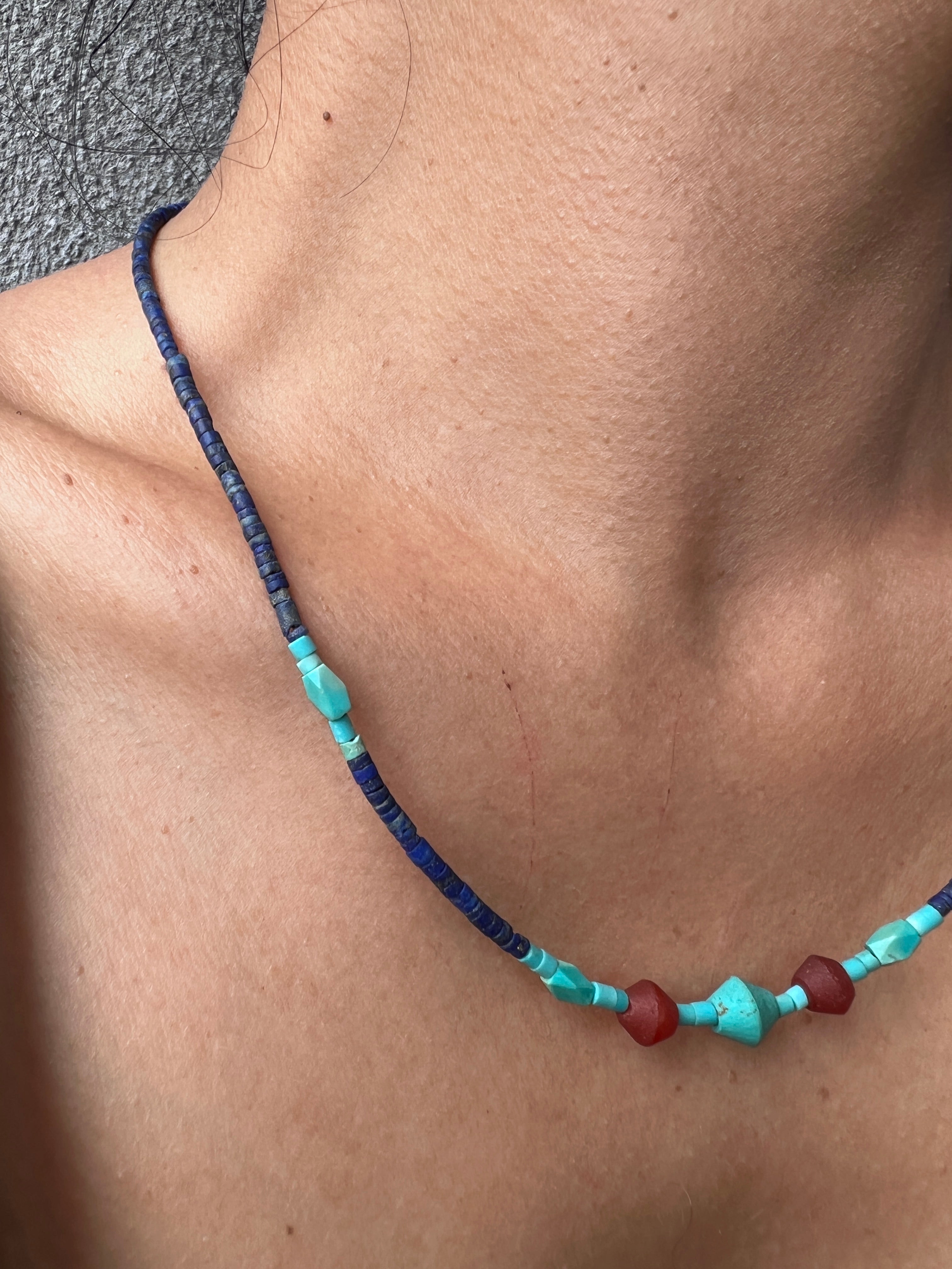 Future Nomads Necklaces 22cm Lapis And turquoise Bead Necklace Red Bead