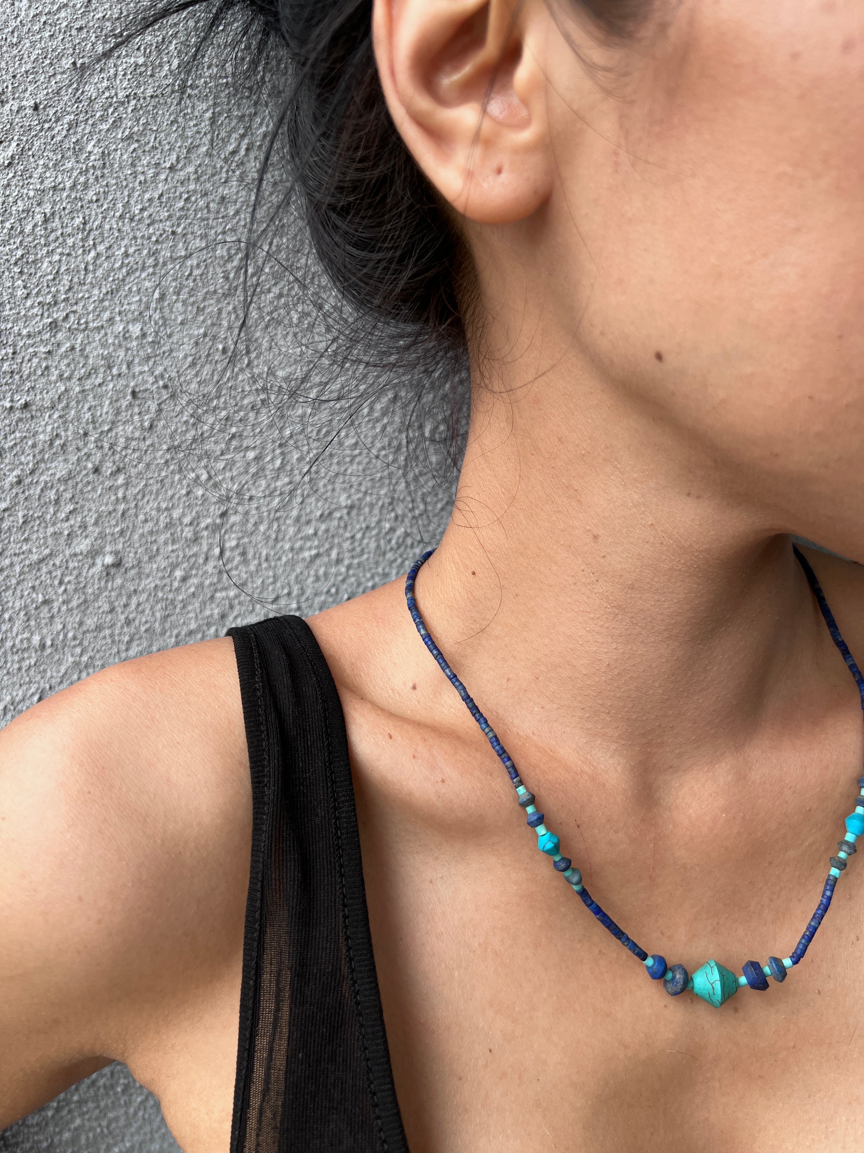 Turquoise Bead With Small Lapis Necklace | Necklaces