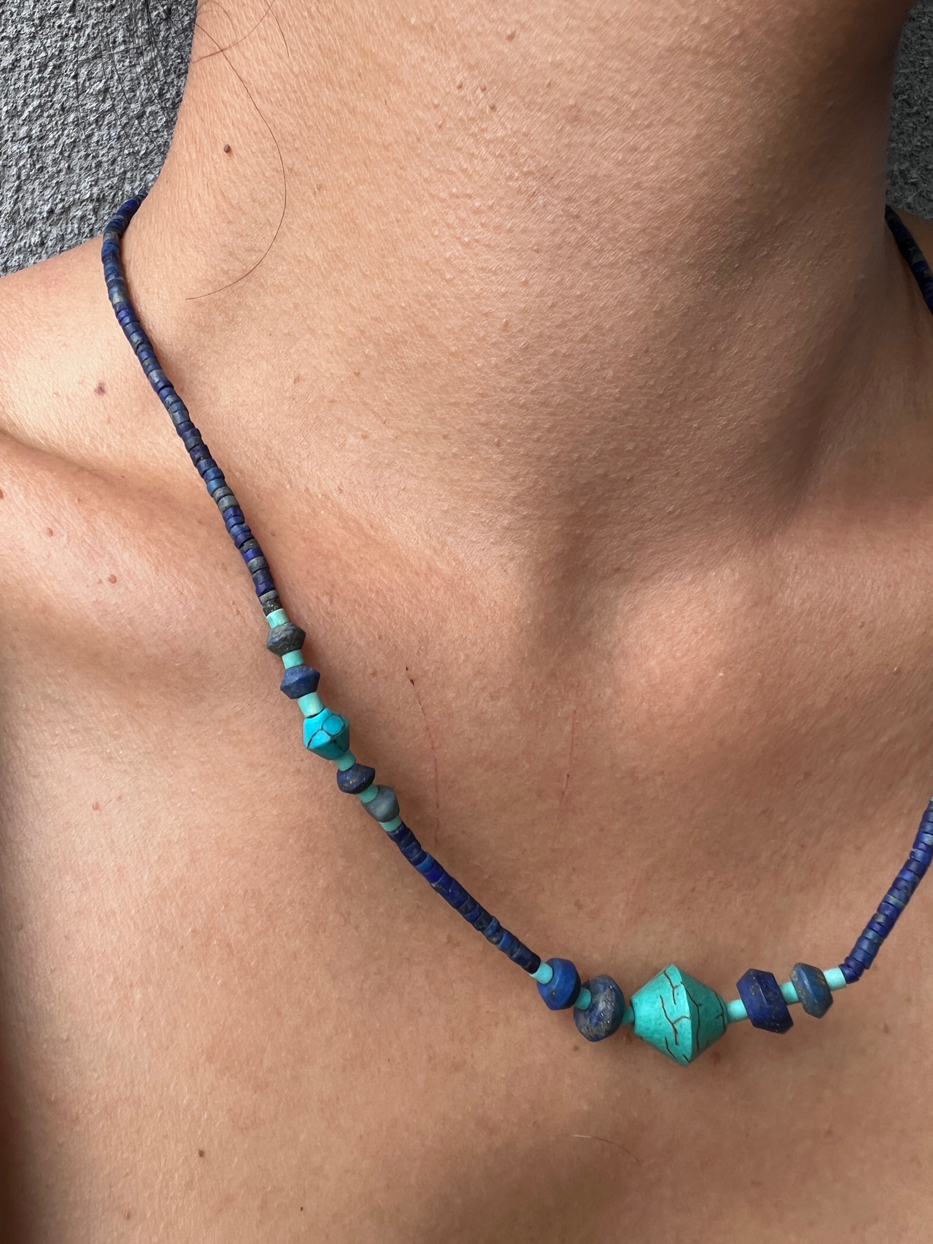 Turquoise Bead With Small Lapis Necklace | Necklaces