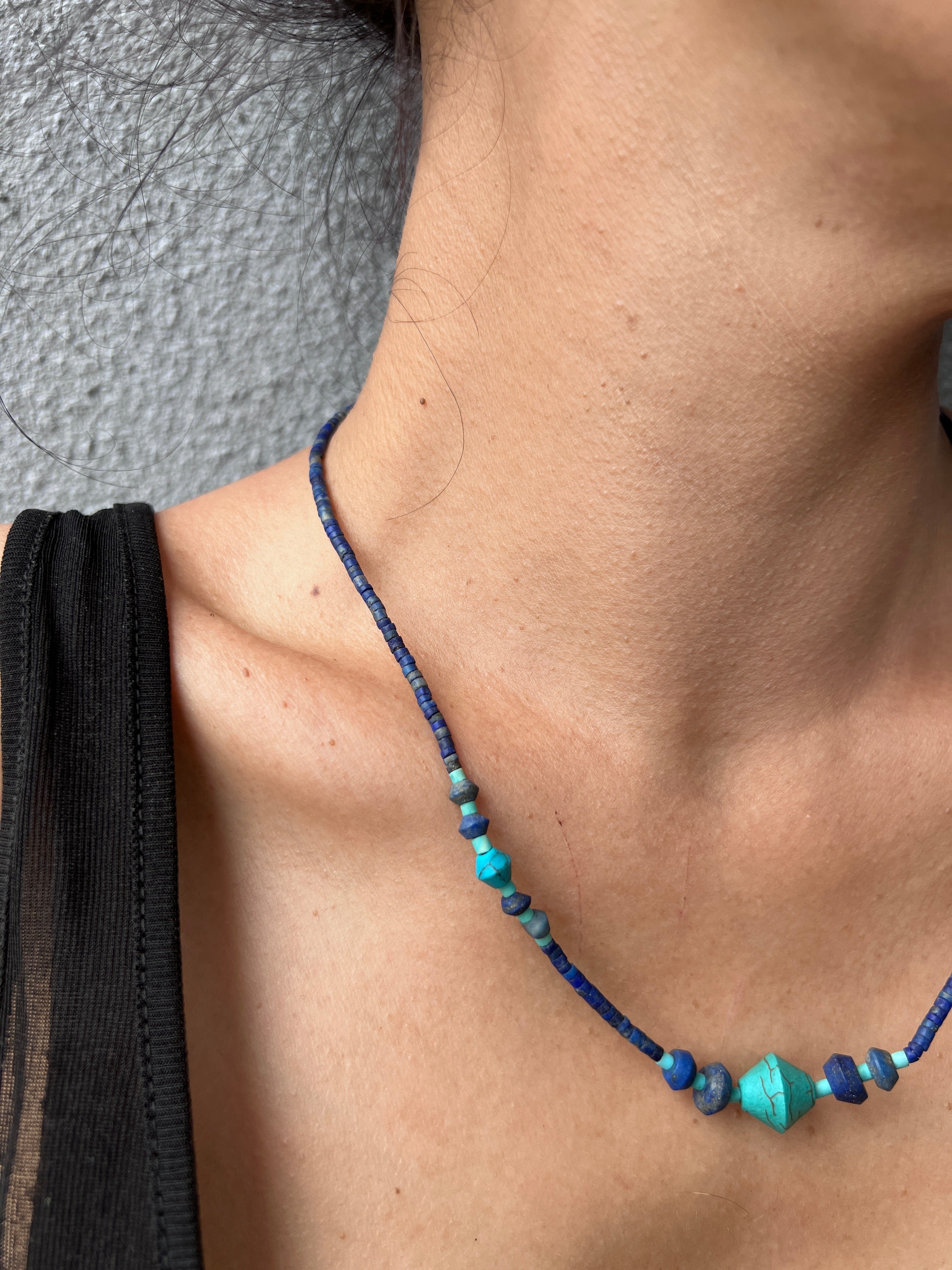 Turquoise Bead With Small Lapis Necklace | Necklaces
