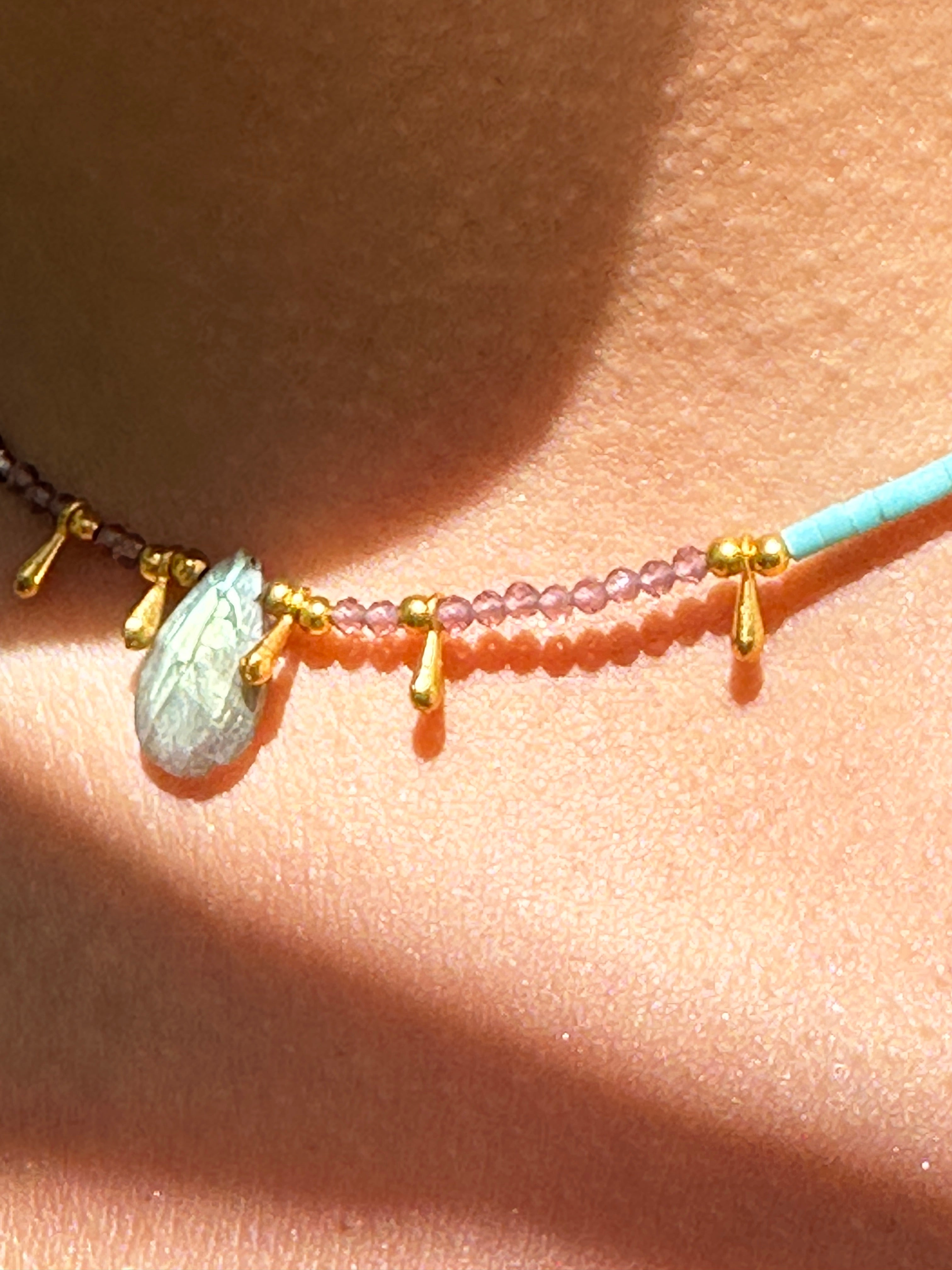 Rainbow Stone Gold Bead Necklace | Necklaces