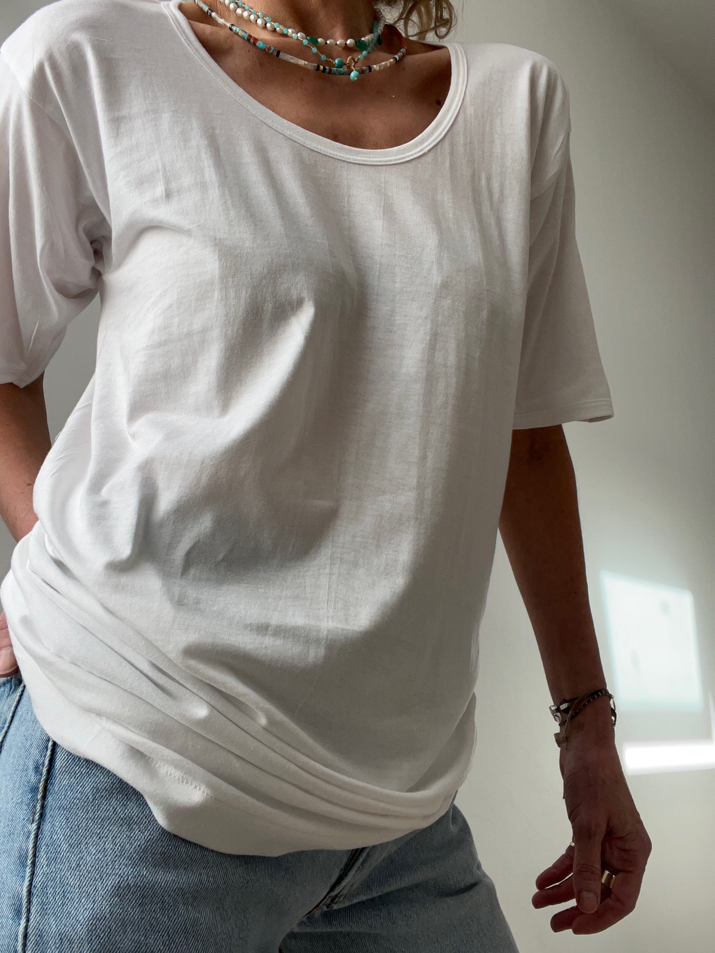Fine Cotton White Tee | Tops