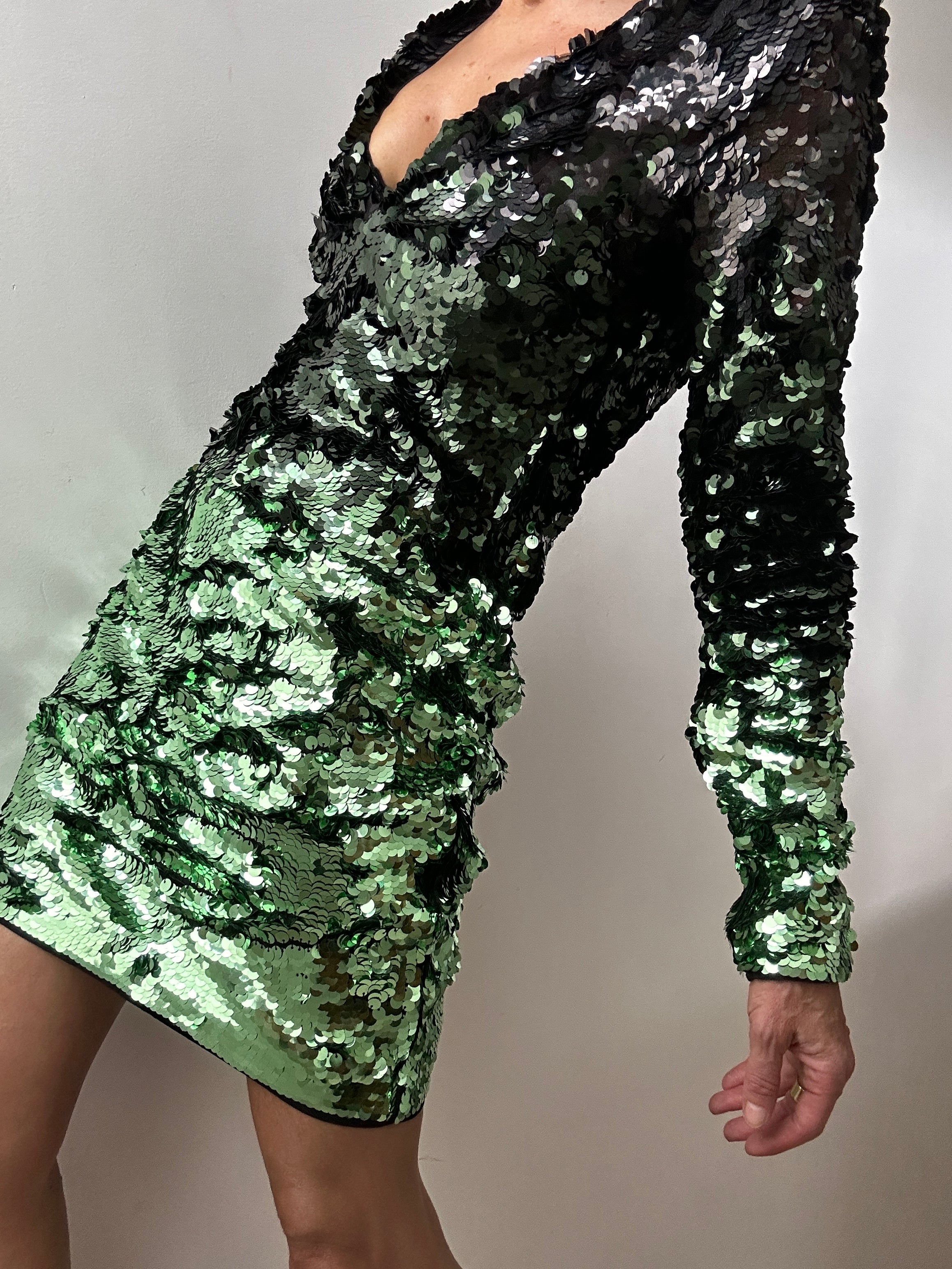 Ganni Lime Green Sequin Mini Dress | Dresses