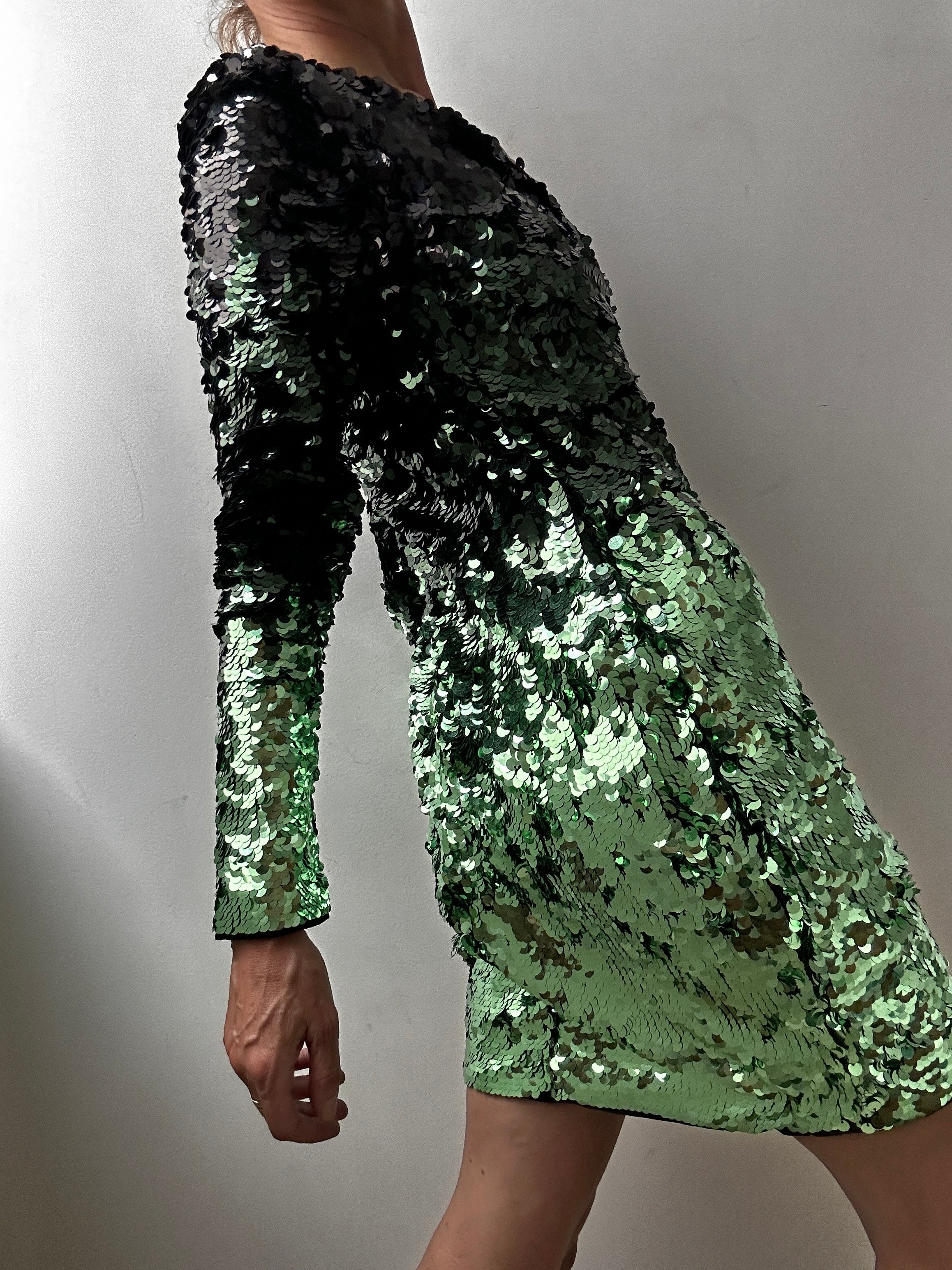 Ganni Lime Green Sequin Mini Dress | Dresses