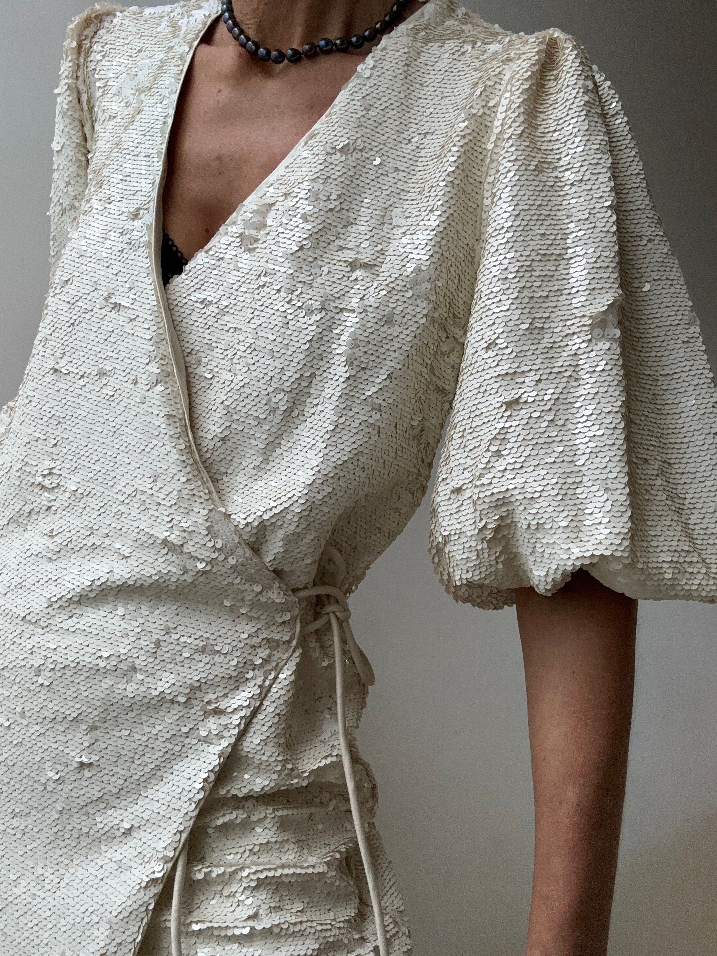 Ganni White Sequin Wrap Dress | Dresses