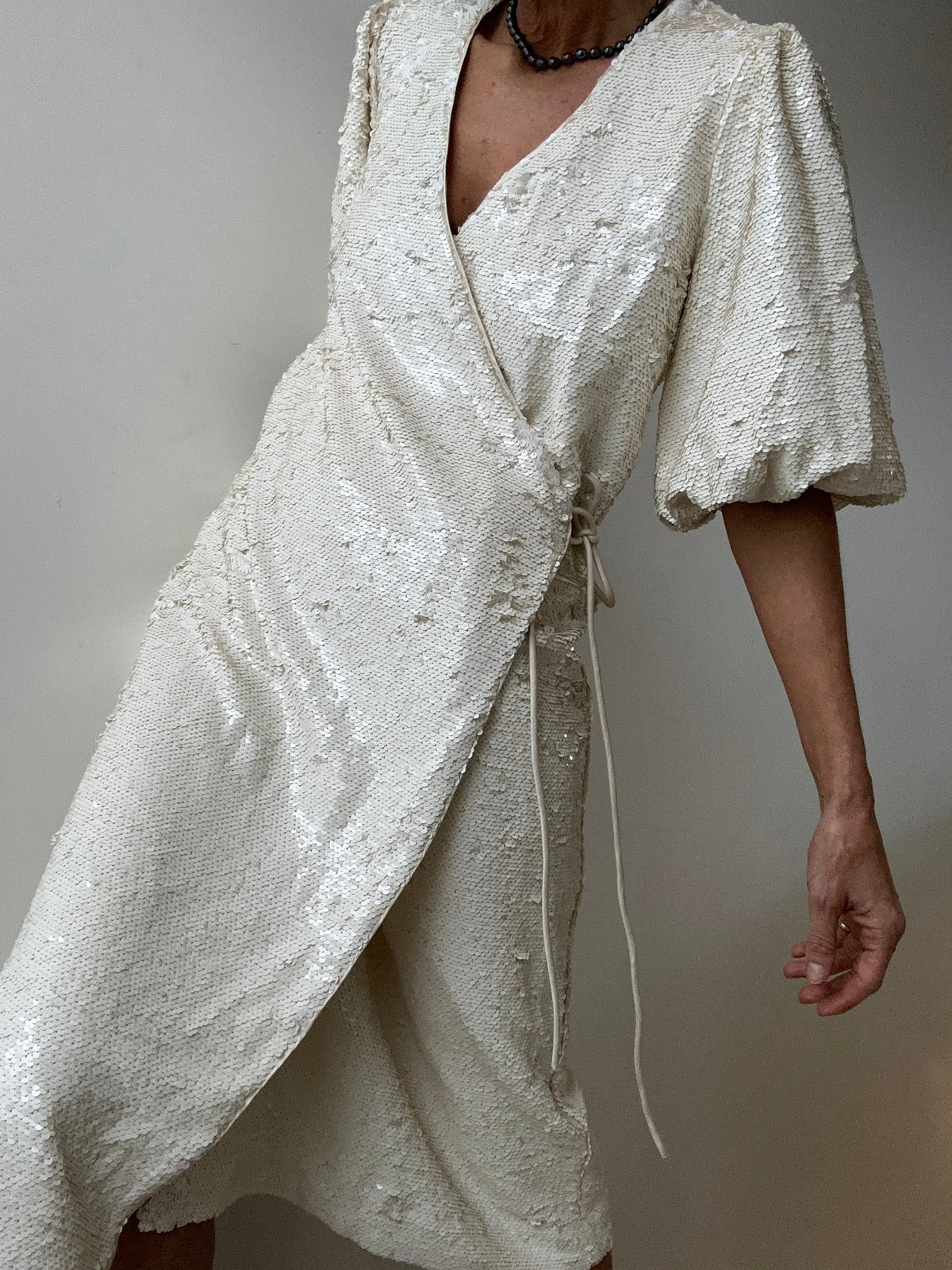 Ganni White Sequin Wrap Dress - Main Image