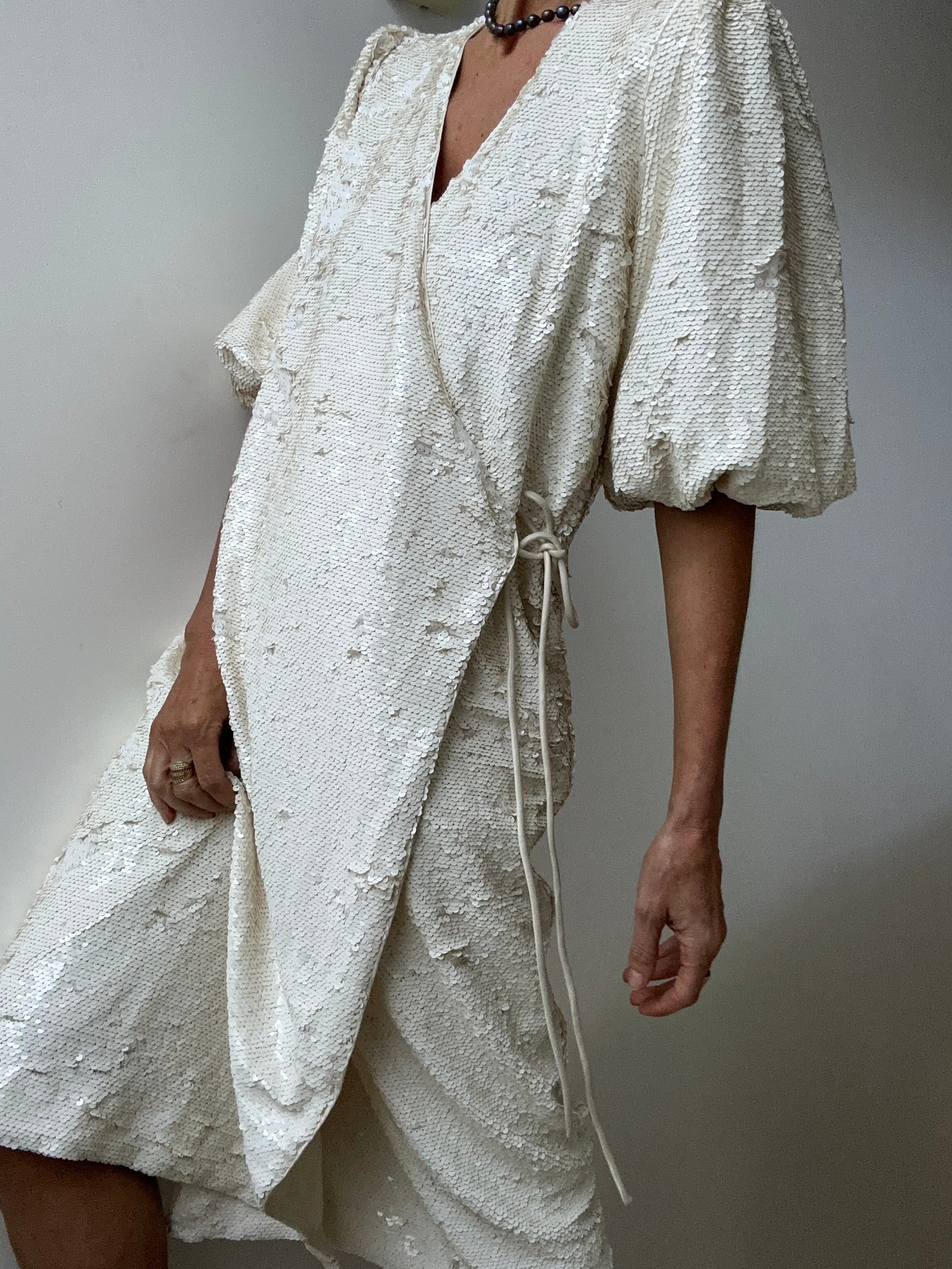 Ganni White Sequin Wrap Dress | Dresses