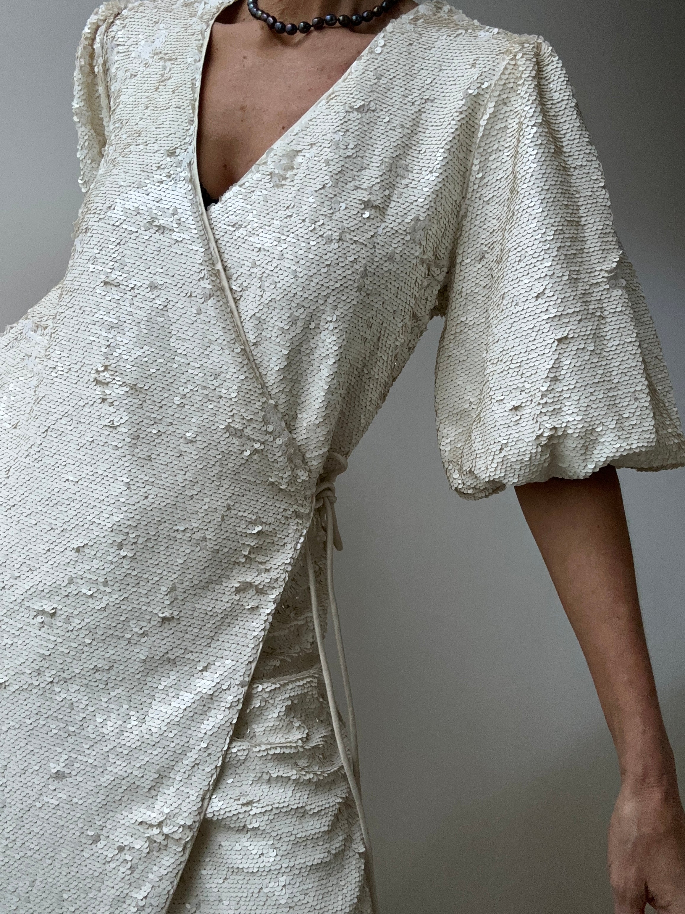 Ganni White Sequin Wrap Dress | Dresses
