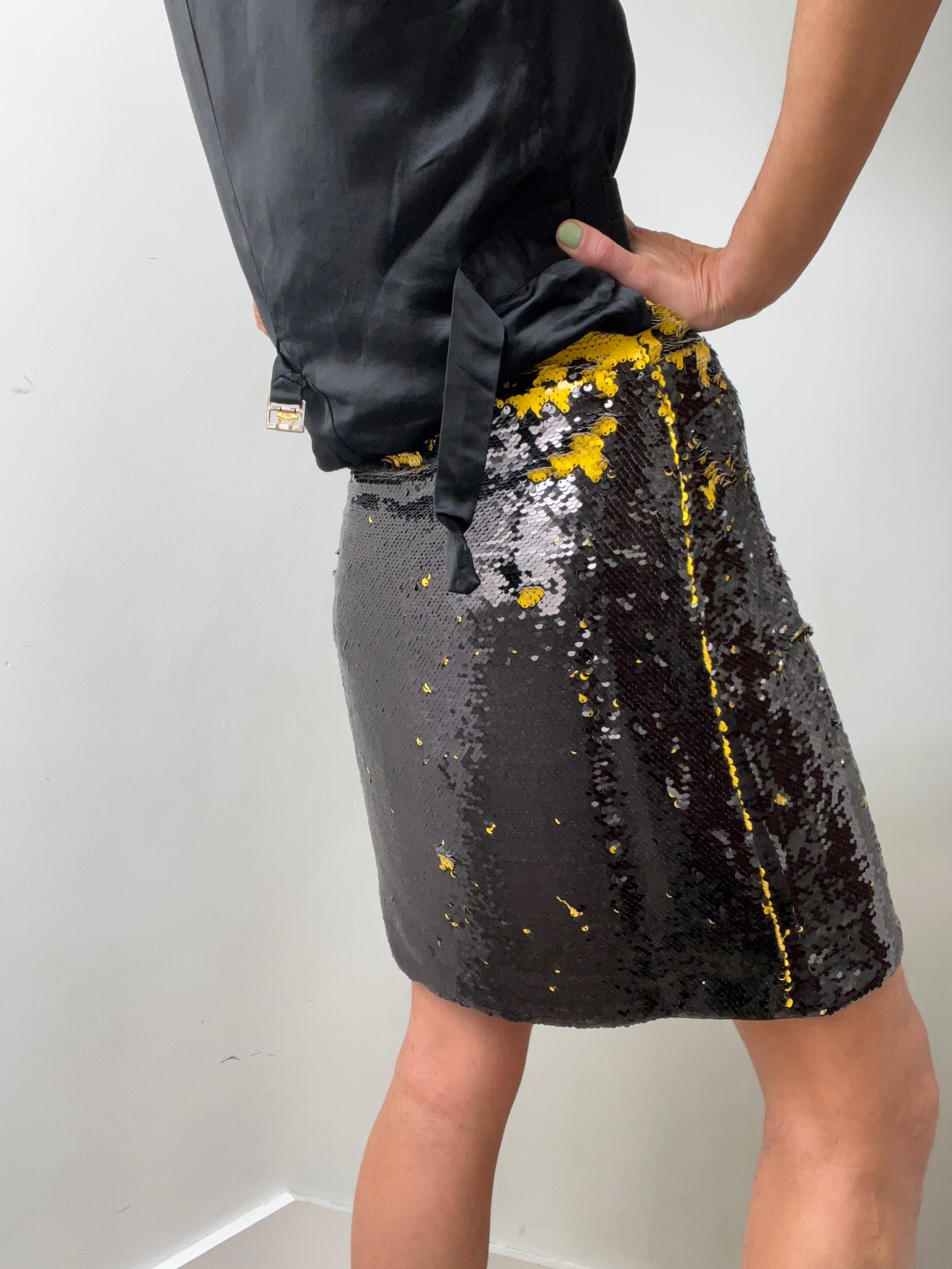 Ganni Sequin Mini Skirt Yellow Black | Skirts