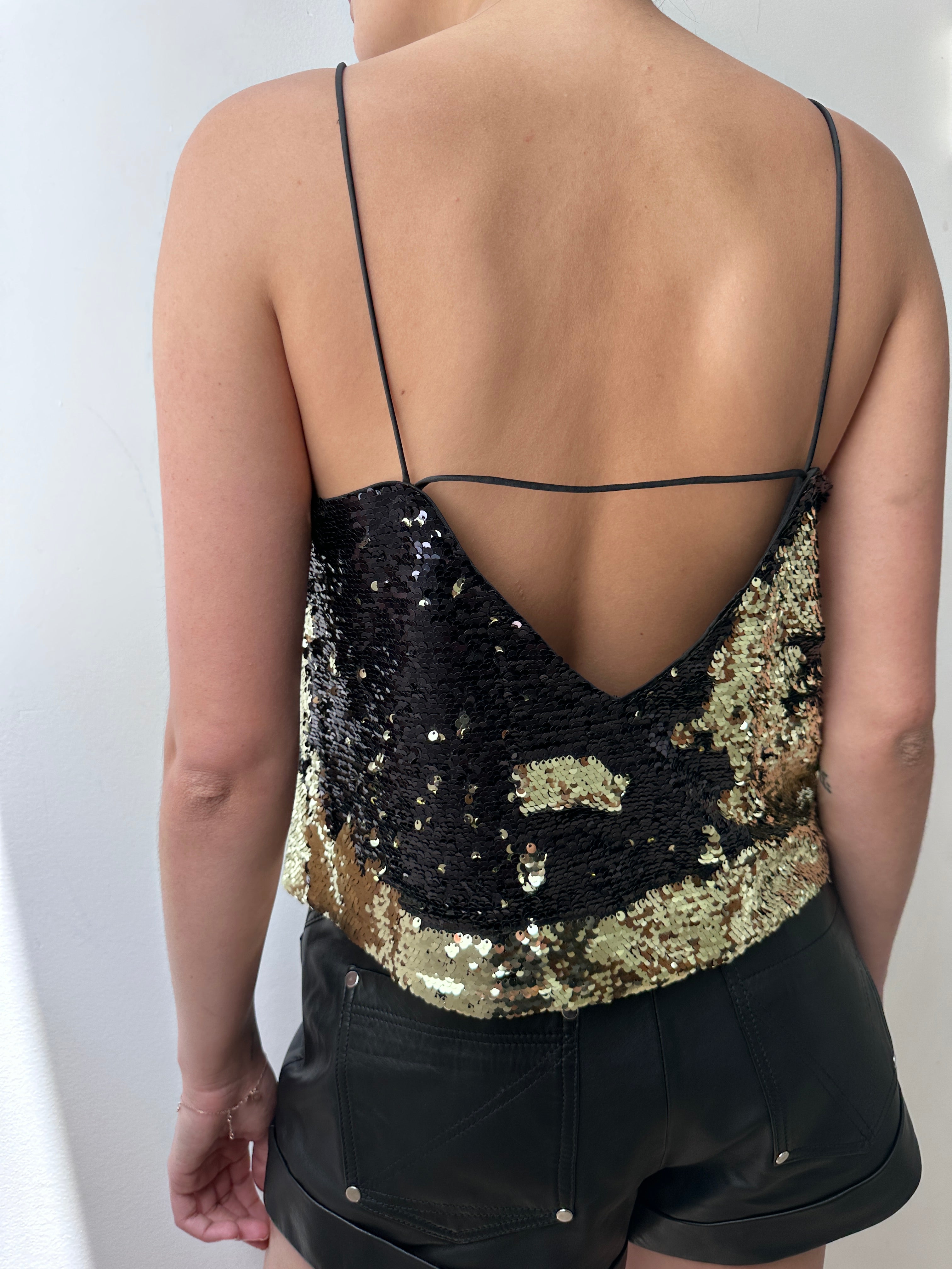 Ganni Tops Ganni Sequin Camisole Black & Gold