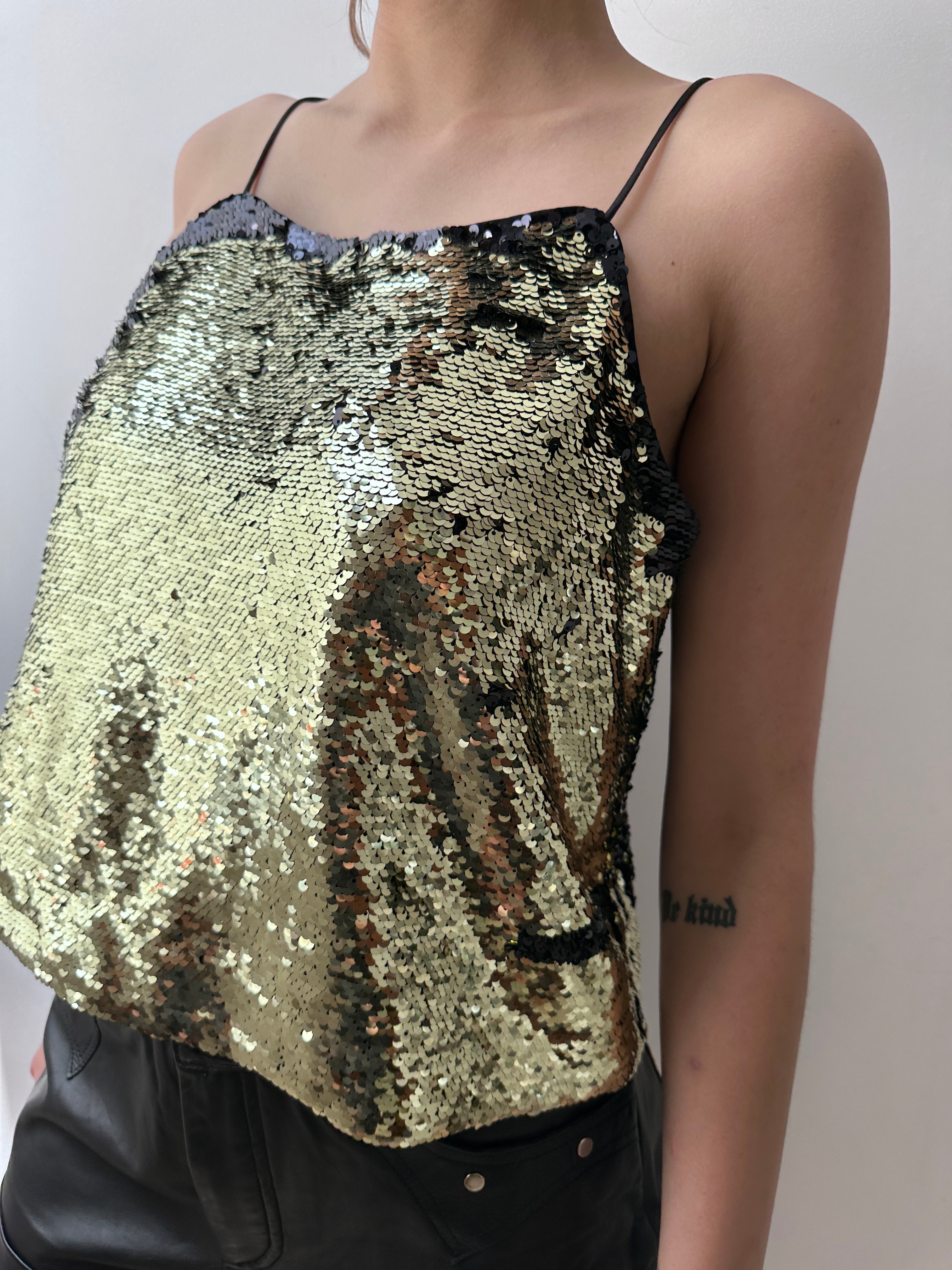 Ganni Tops Ganni Sequin Camisole Black & Gold