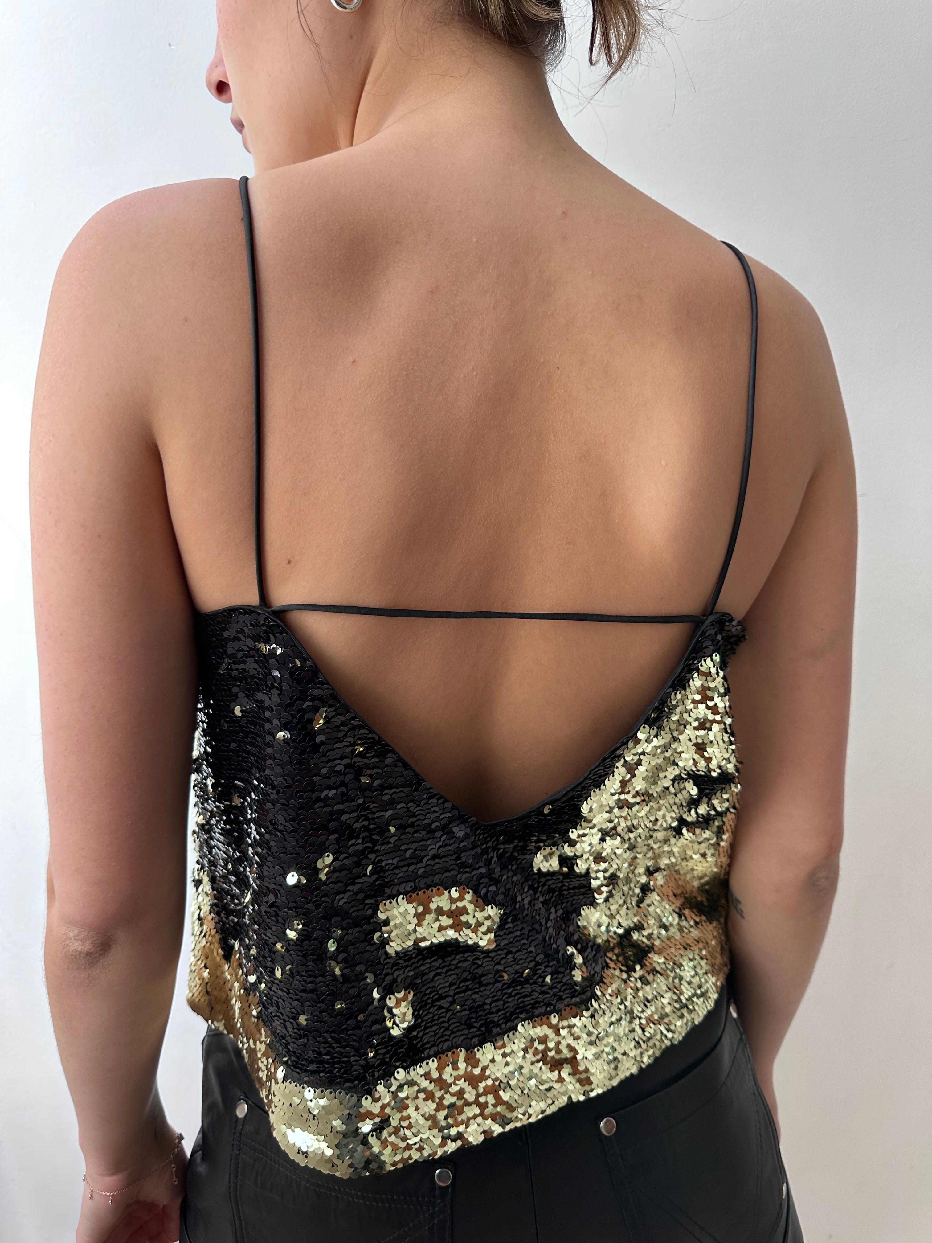 Ganni Tops Ganni Sequin Camisole Black & Gold