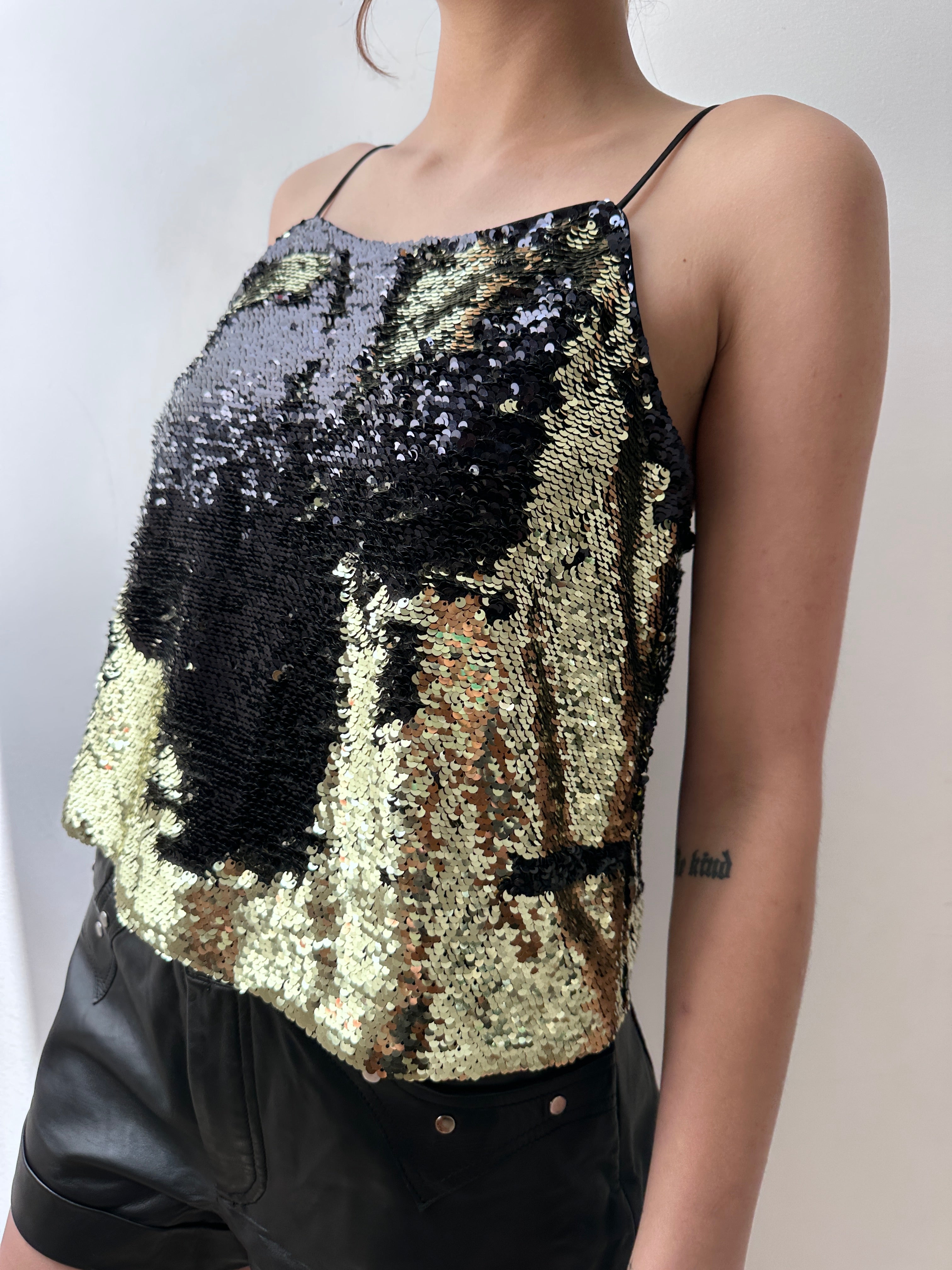 Ganni Tops Ganni Sequin Camisole Black & Gold