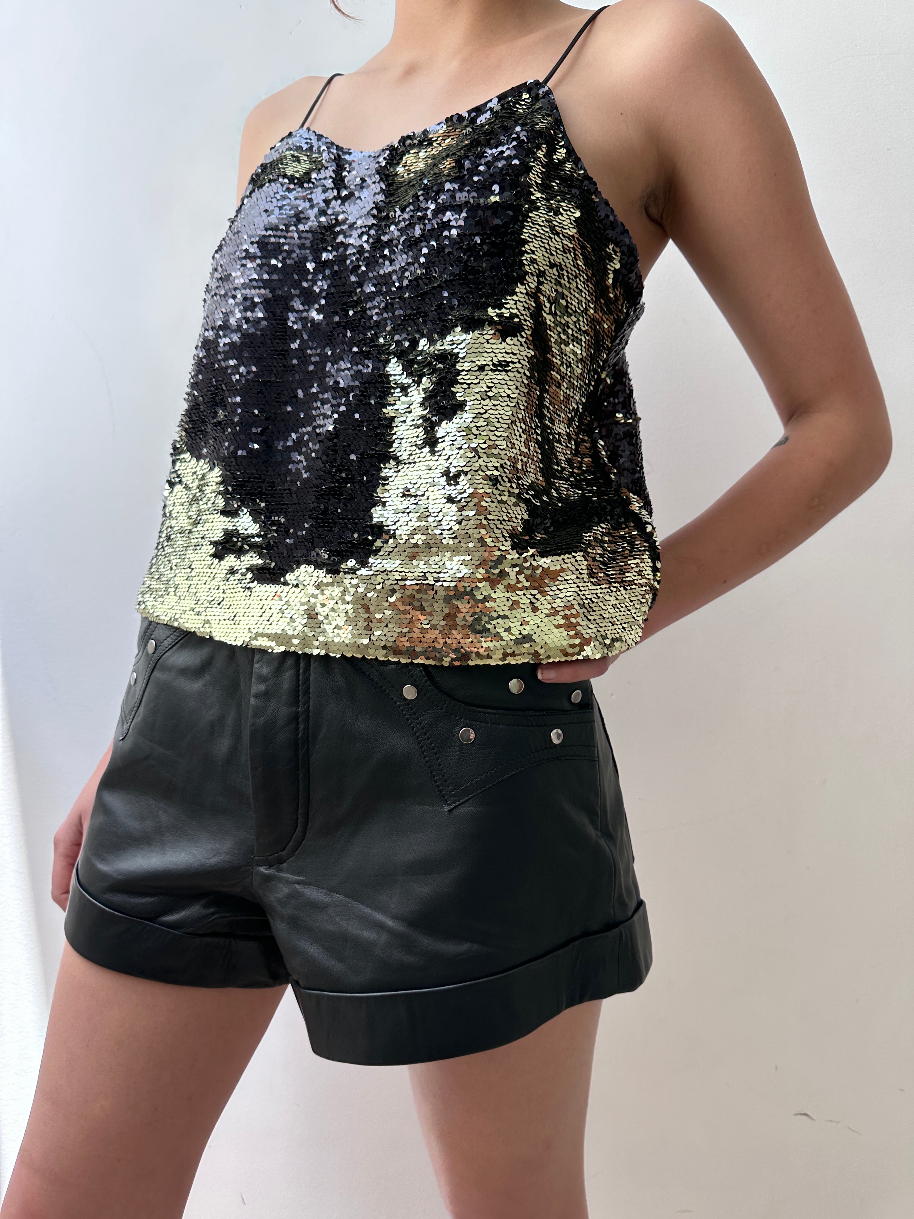 Ganni Tops Ganni Sequin Camisole Black & Gold