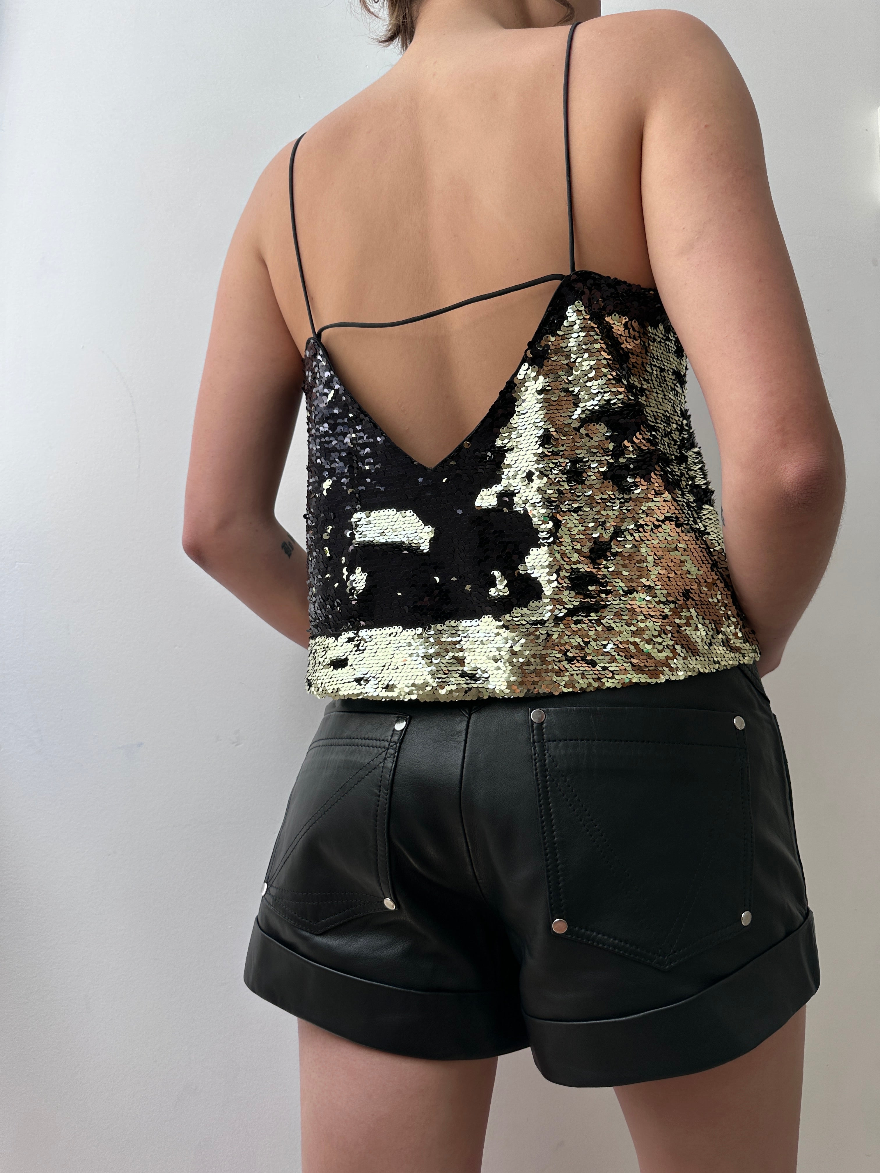 Ganni Tops Ganni Sequin Camisole Black & Gold