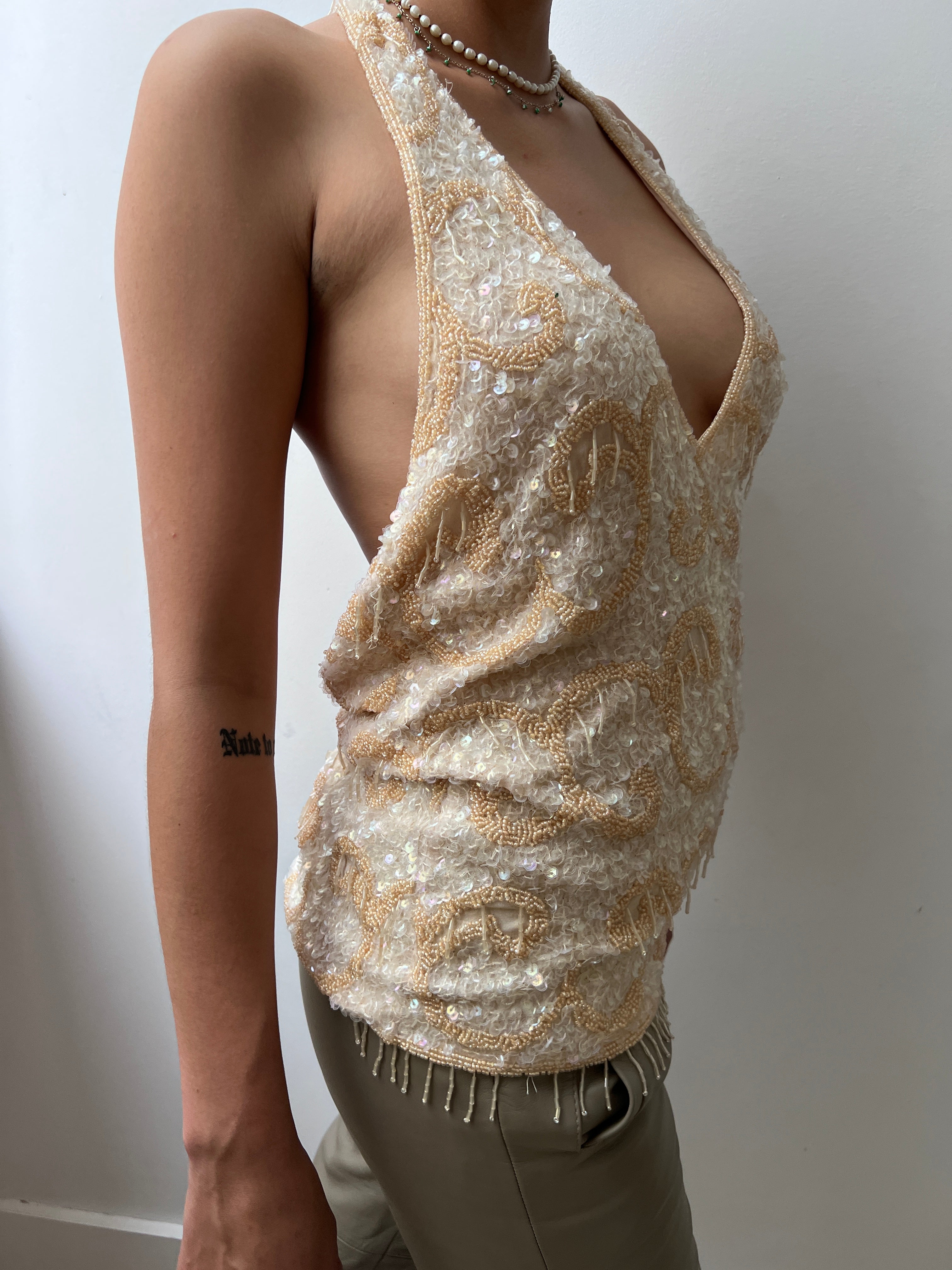 Beaded Tassel Halter Top | Tops