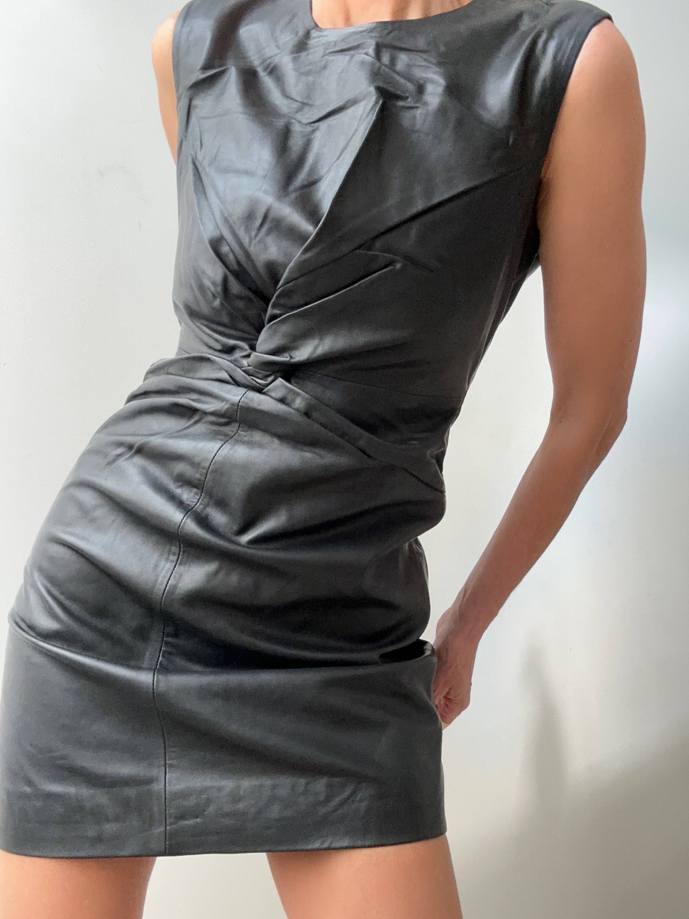 Maje Dresses Maje Twist Front Leather Mini Dress