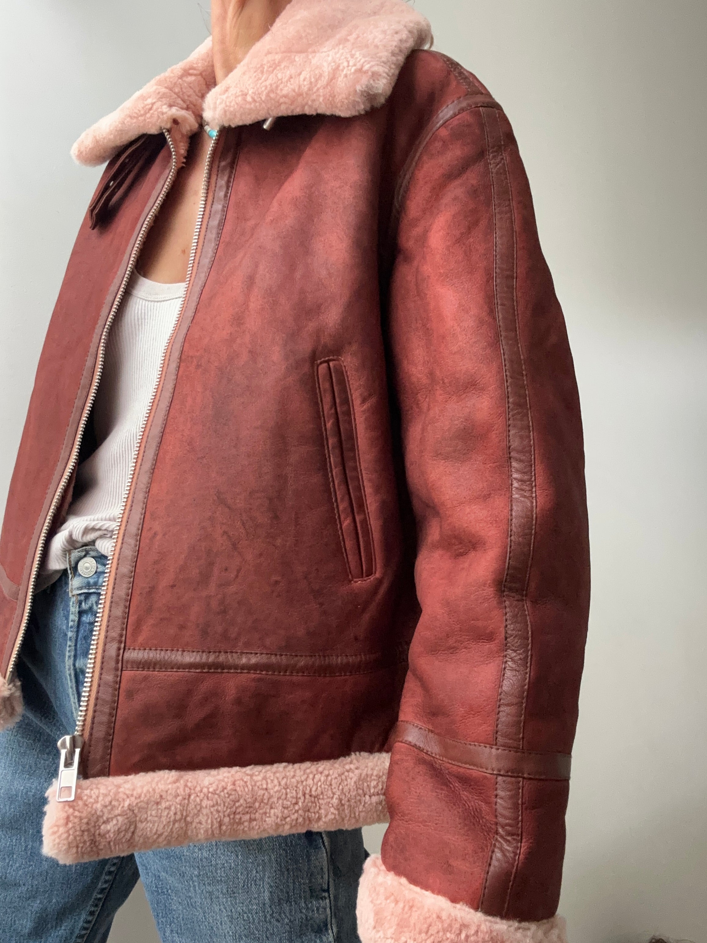 Maje Jackets Maje Shearling Jacket Claret