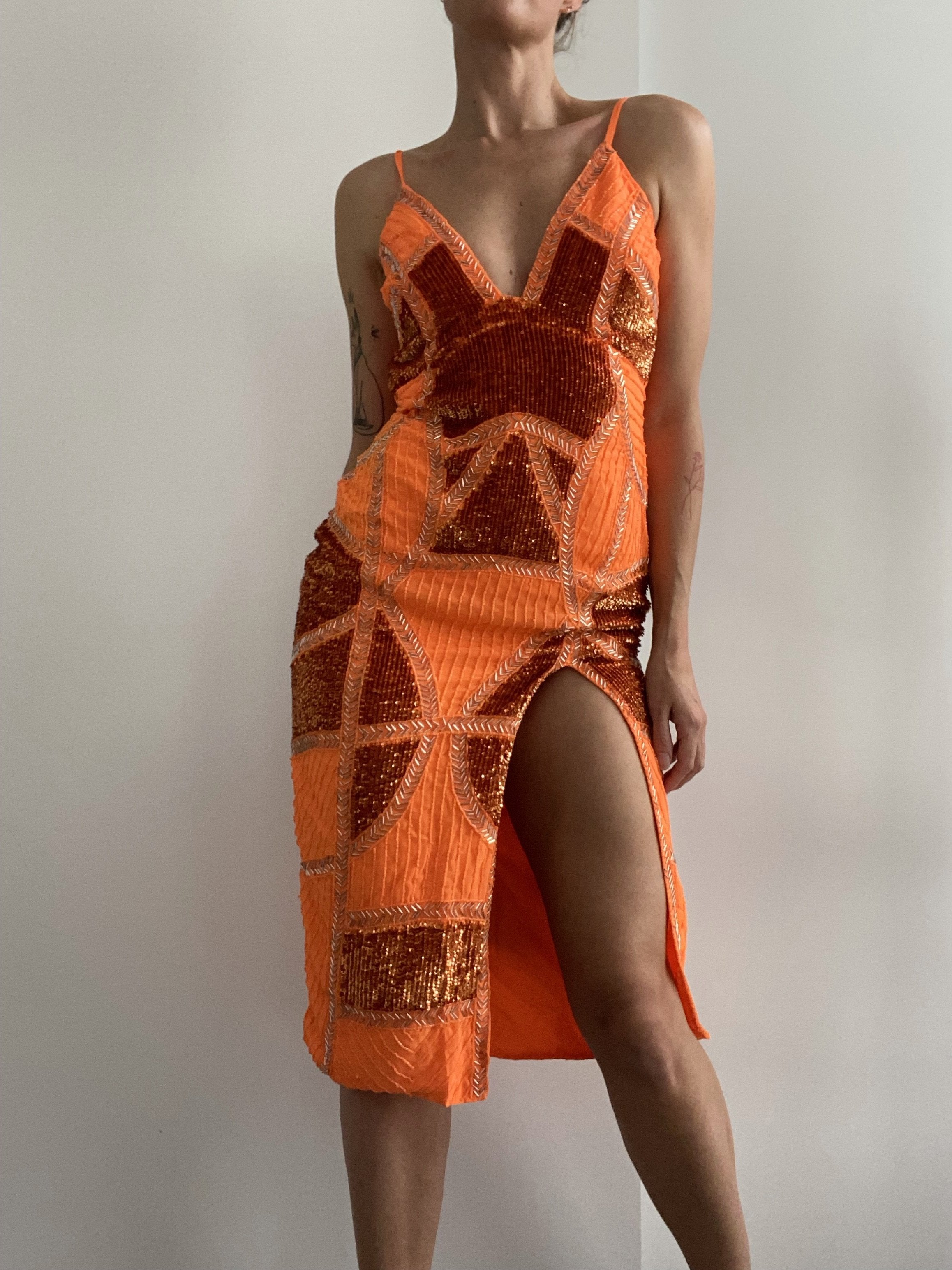 Orange Sequin Dress | Dresses