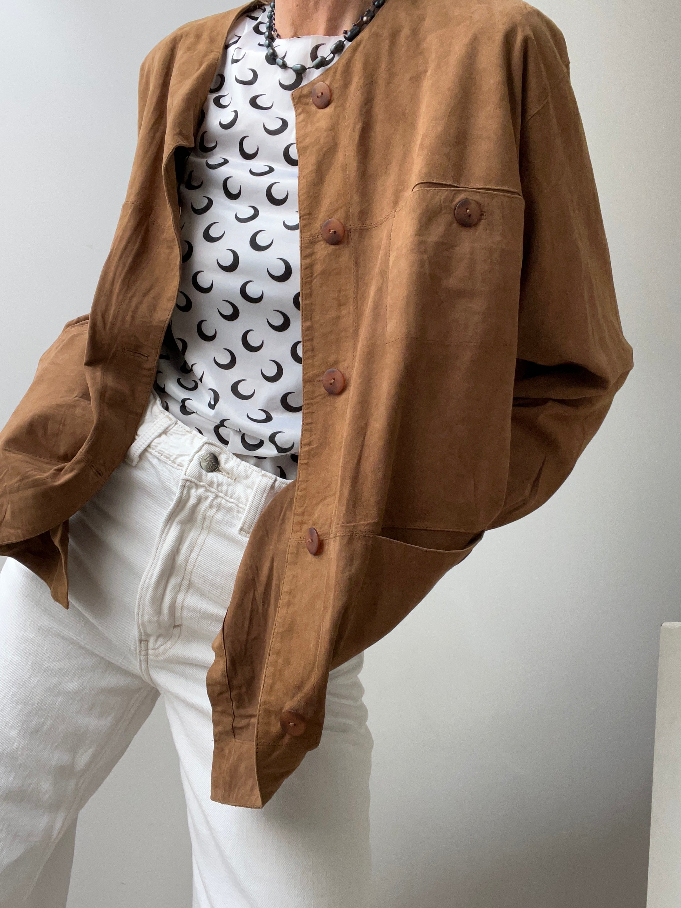 Collarless Suede Jacket by Copacabana | Jackets