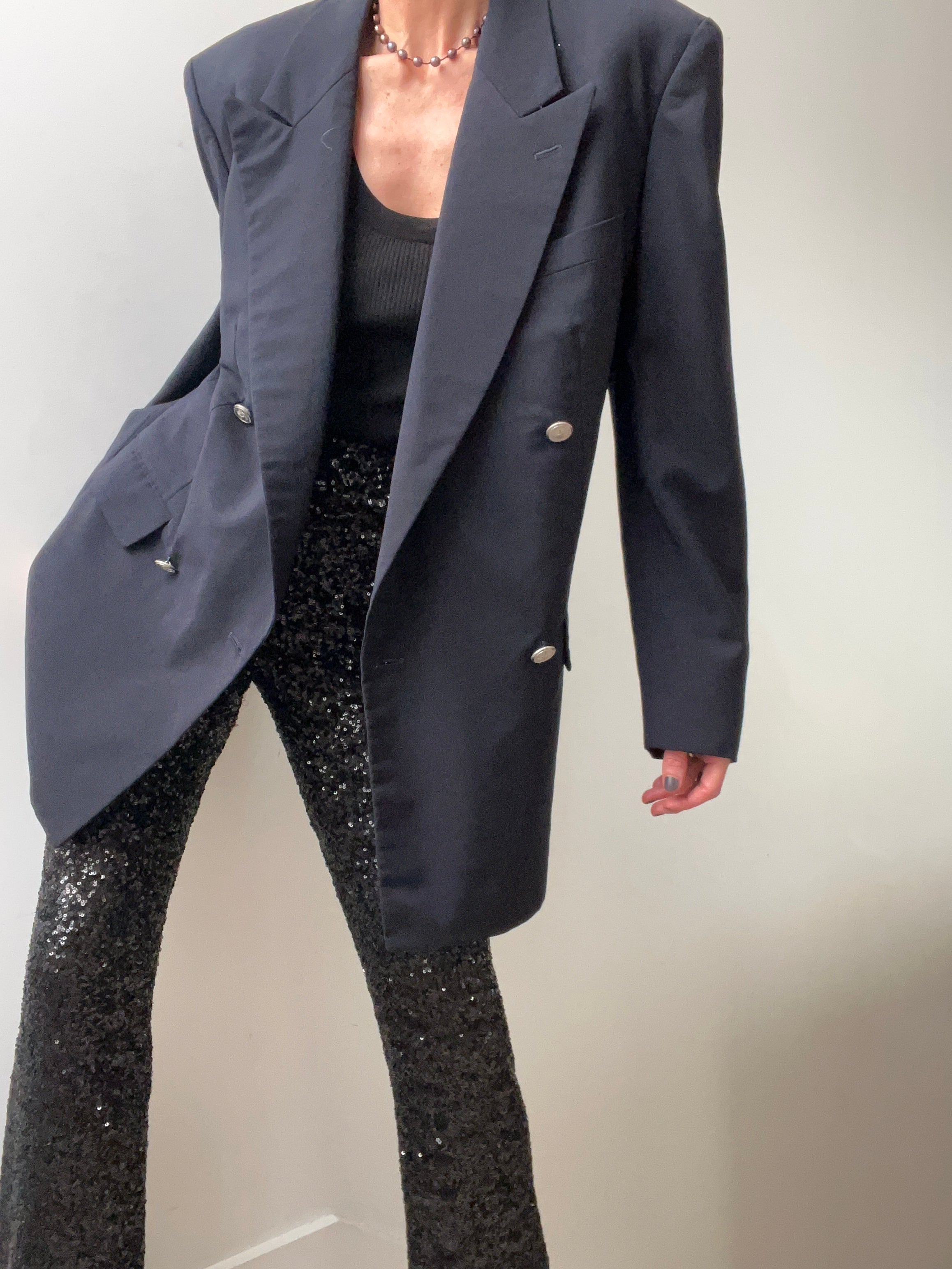 Not specified Jackets Large Navy Double Breasted Silver Crest Blazer