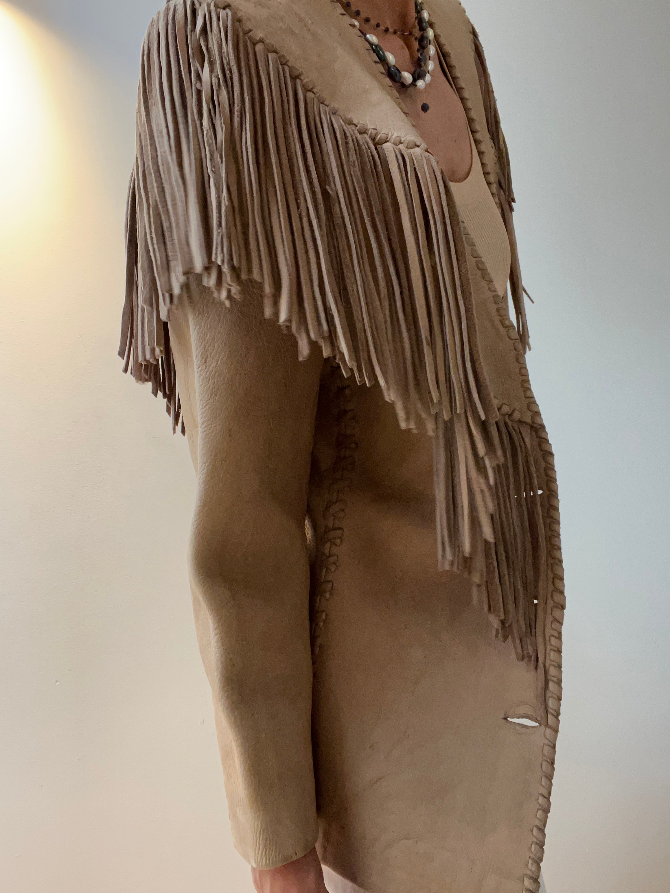 Not specified Jackets Small Tan Tassel Laced Leather Jacket