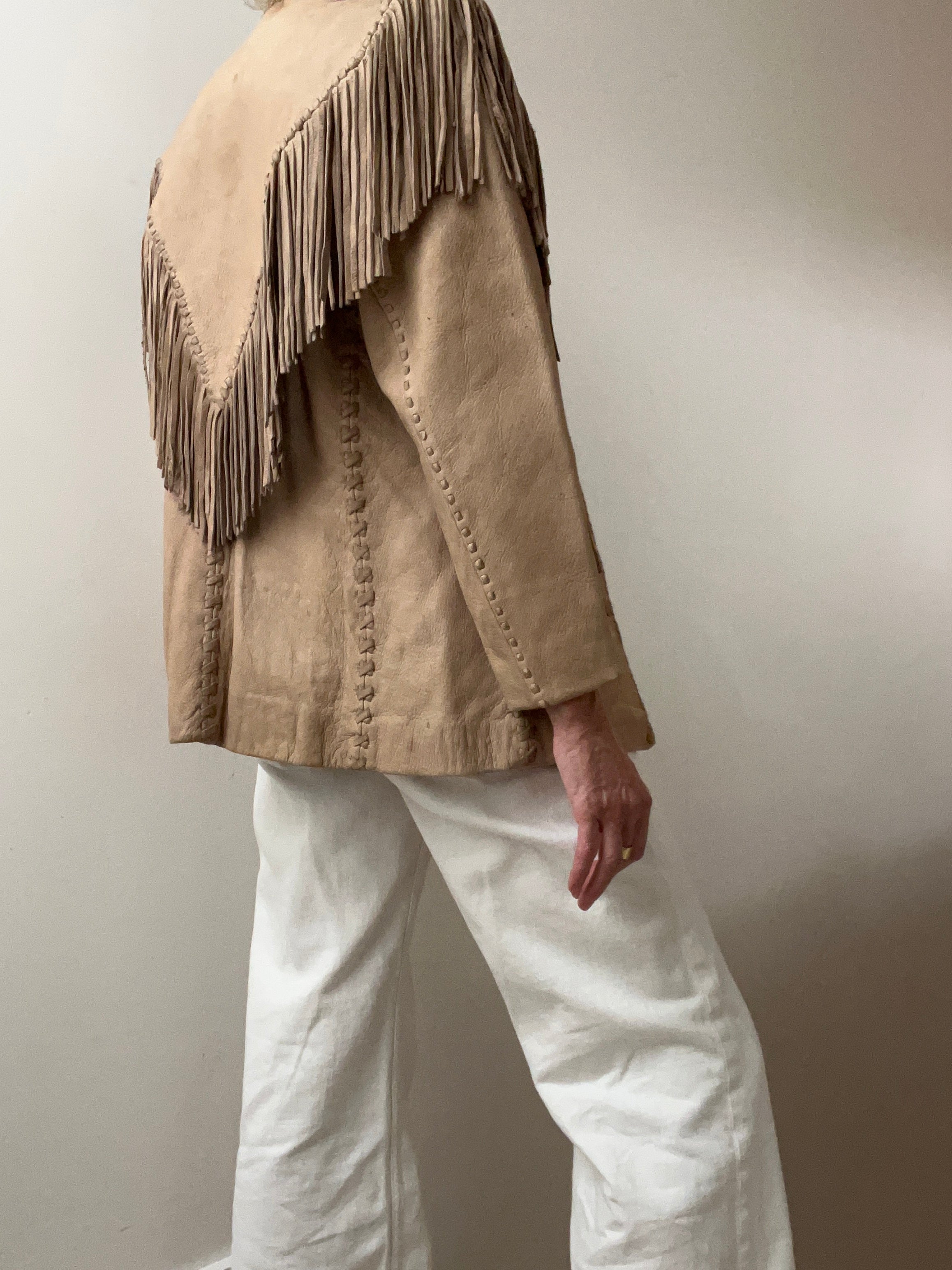 Not specified Jackets Small Tan Tassel Laced Leather Jacket