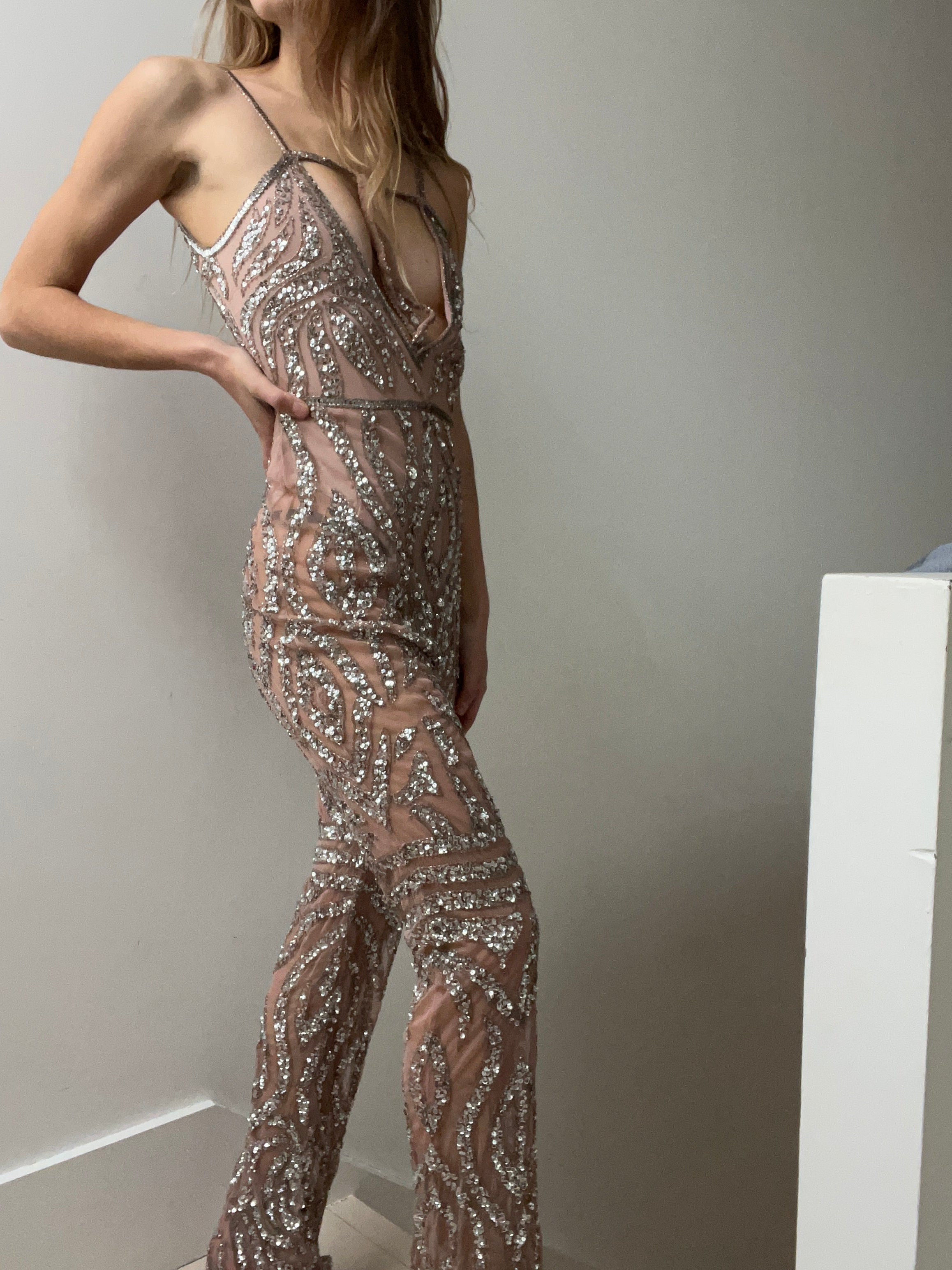 Not specified Jumpsuits Pink Strappy Sequin Jumpsuit