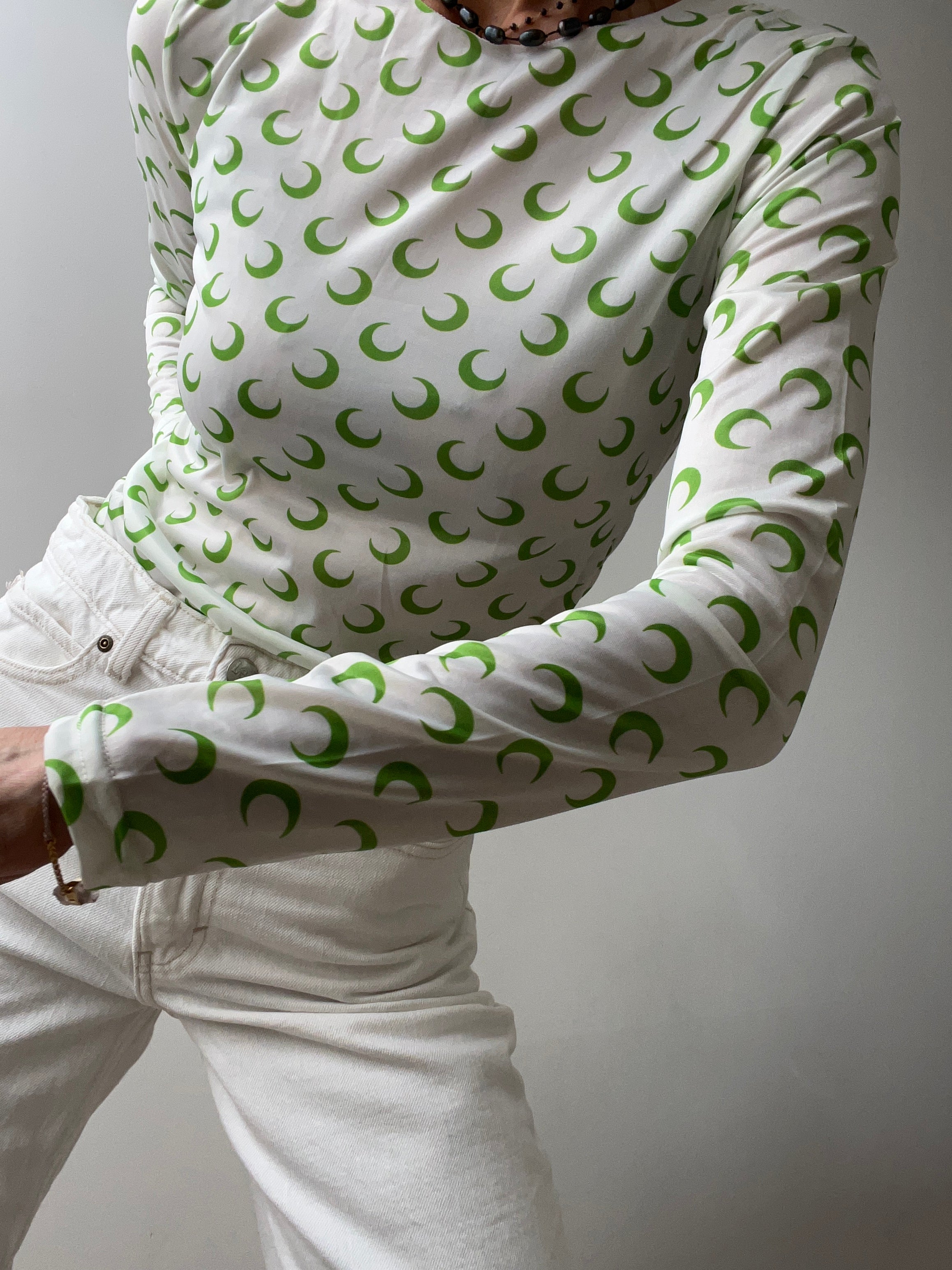 Crescent Moon Top White With Green | Tops