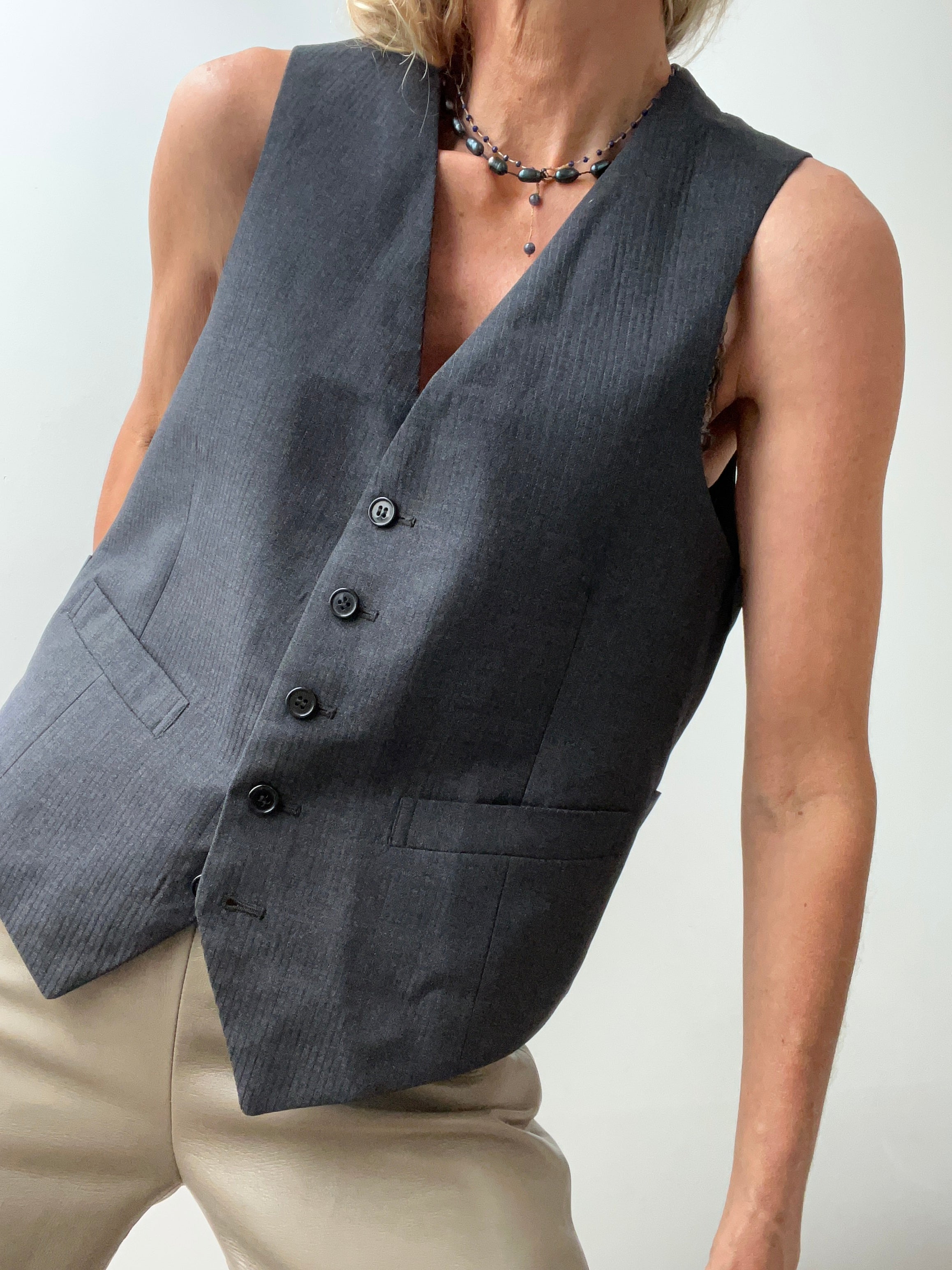 Not specified Vests Medium-Large Grey Self Stripe Vest 221