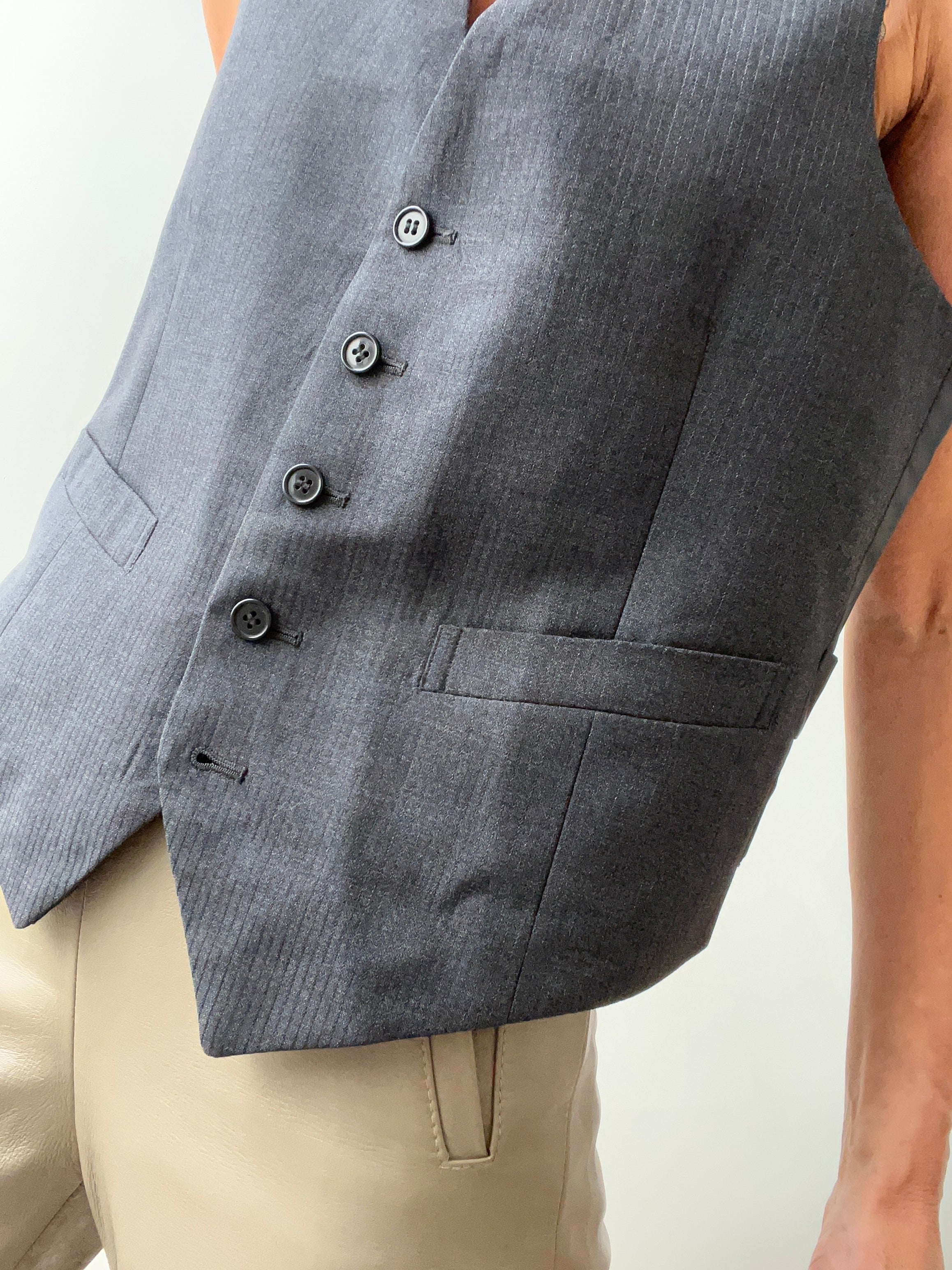 Not specified Vests Medium-Large Grey Self Stripe Vest 221
