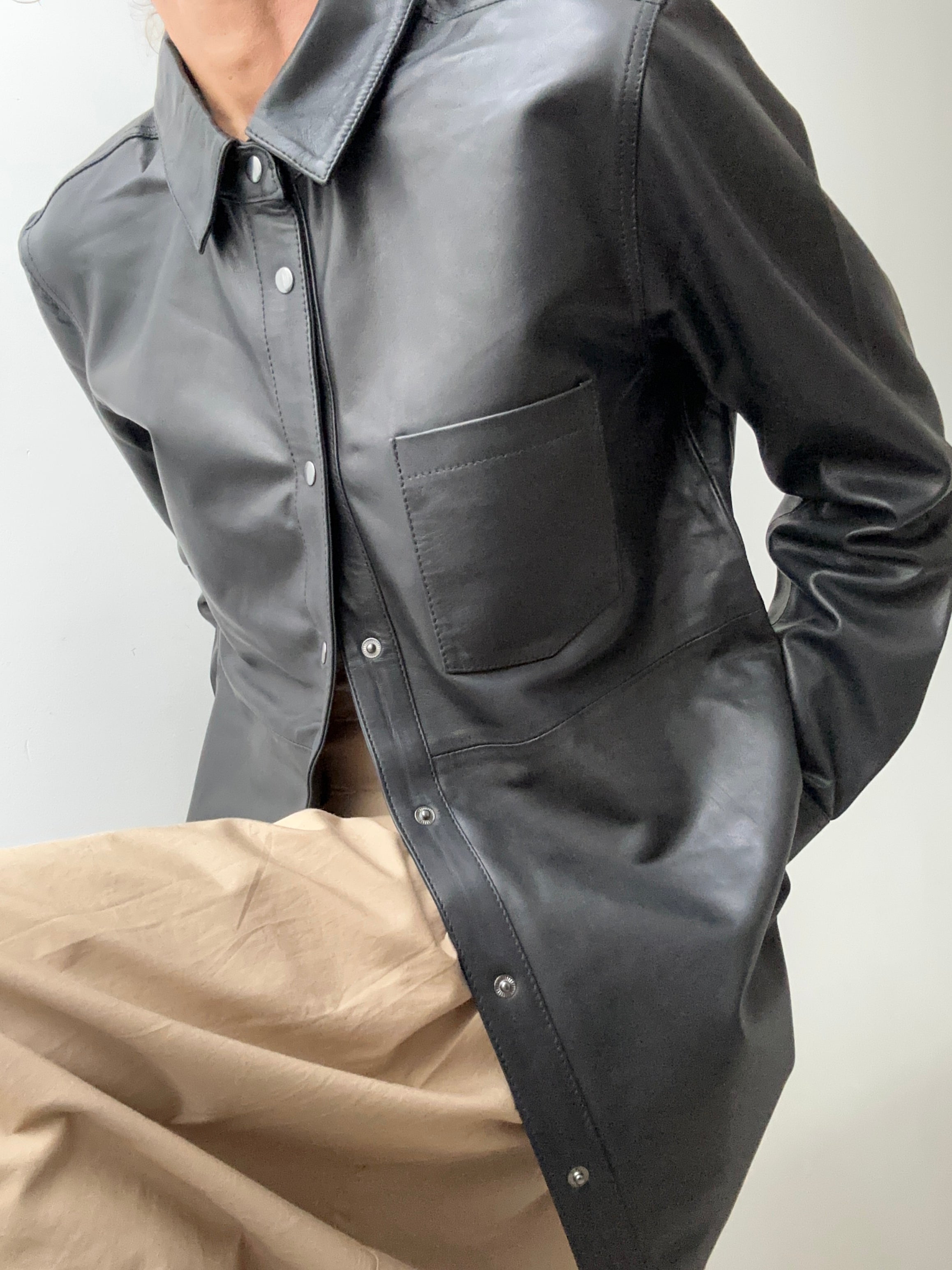 Pieszak Denim Nyhavn Leather Shirt Black | Shirts