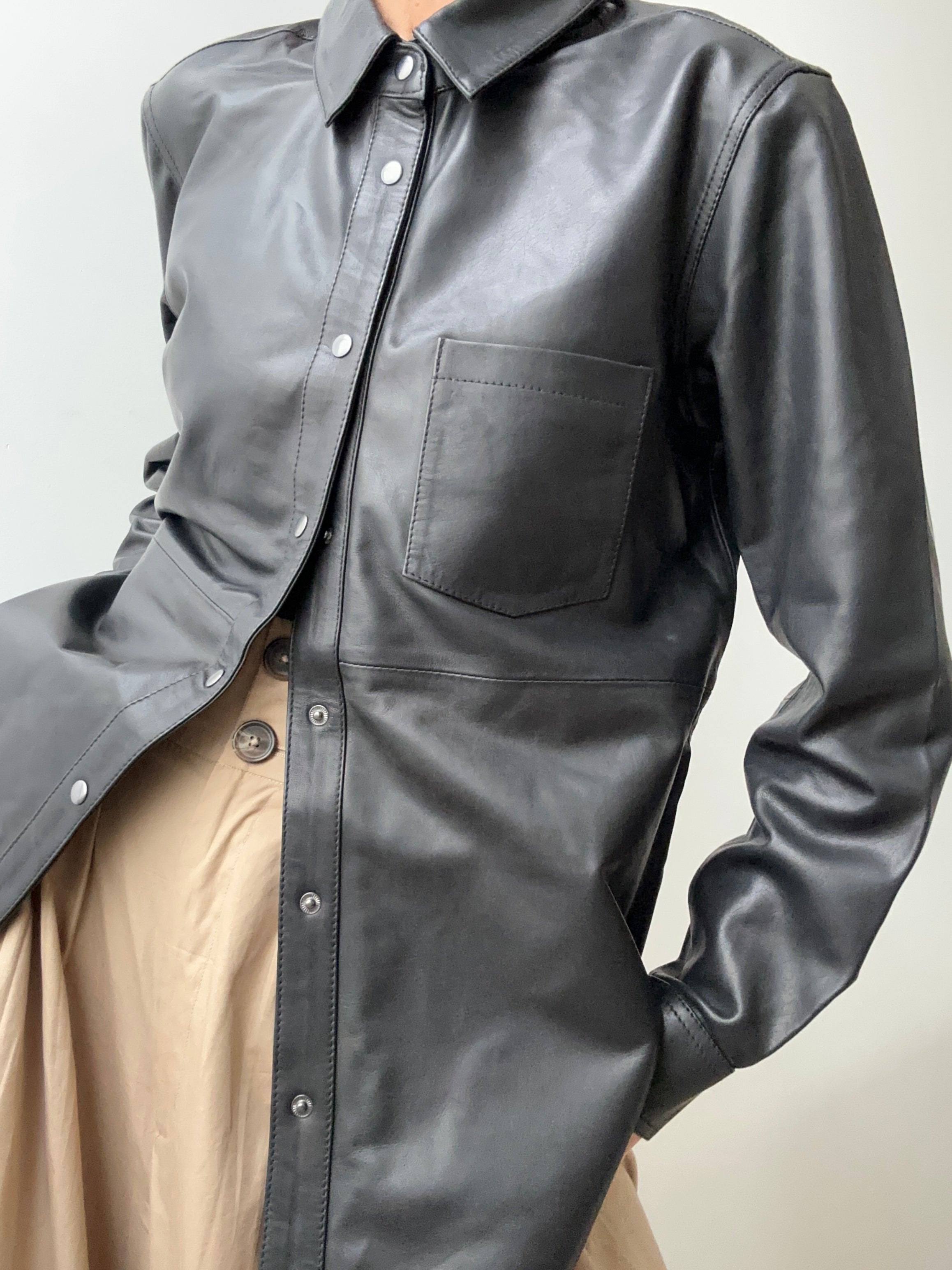 Pieszak Denim Nyhavn Leather Shirt Black | Shirts